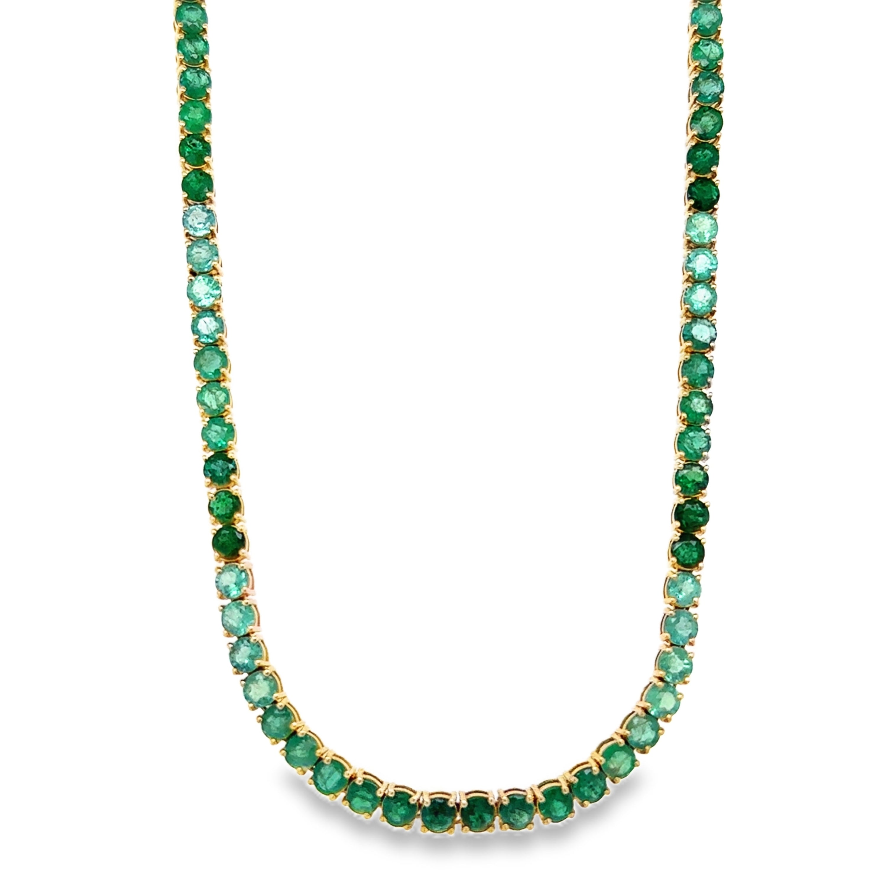Collar De Tenis De Esmeraldas De Oro Amarillo De 14Kt 9.2 Ct.