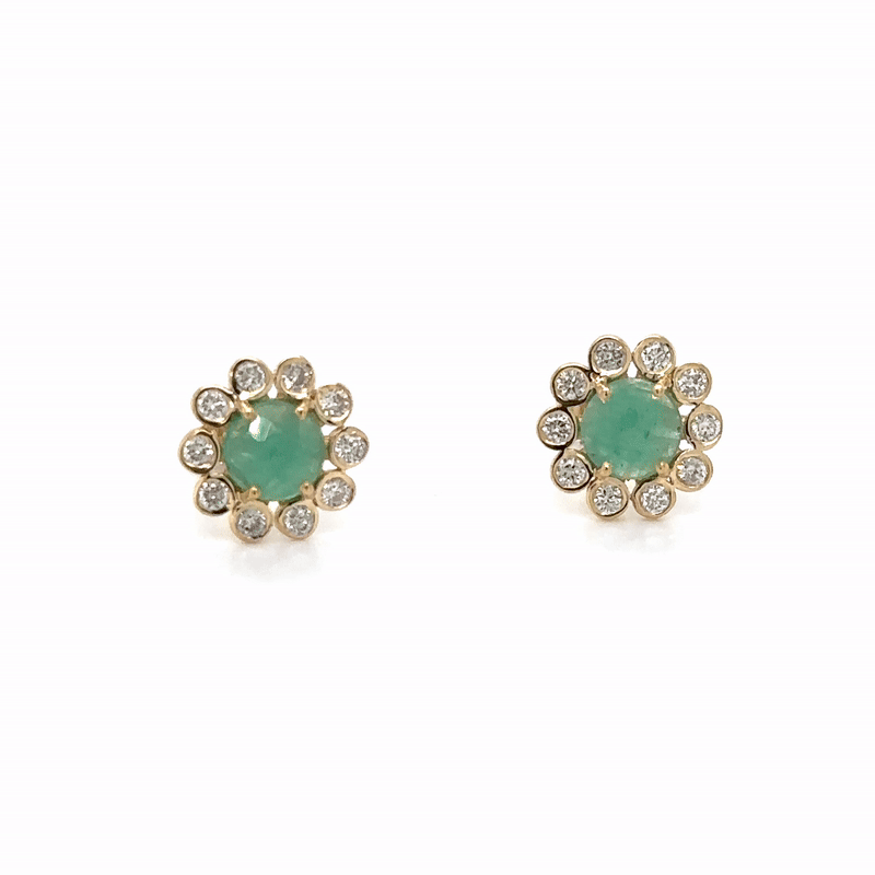 Pendiente De Oro Amarillo De 18 K Con Esmeralda Y Diamantes 1.24 TCW.