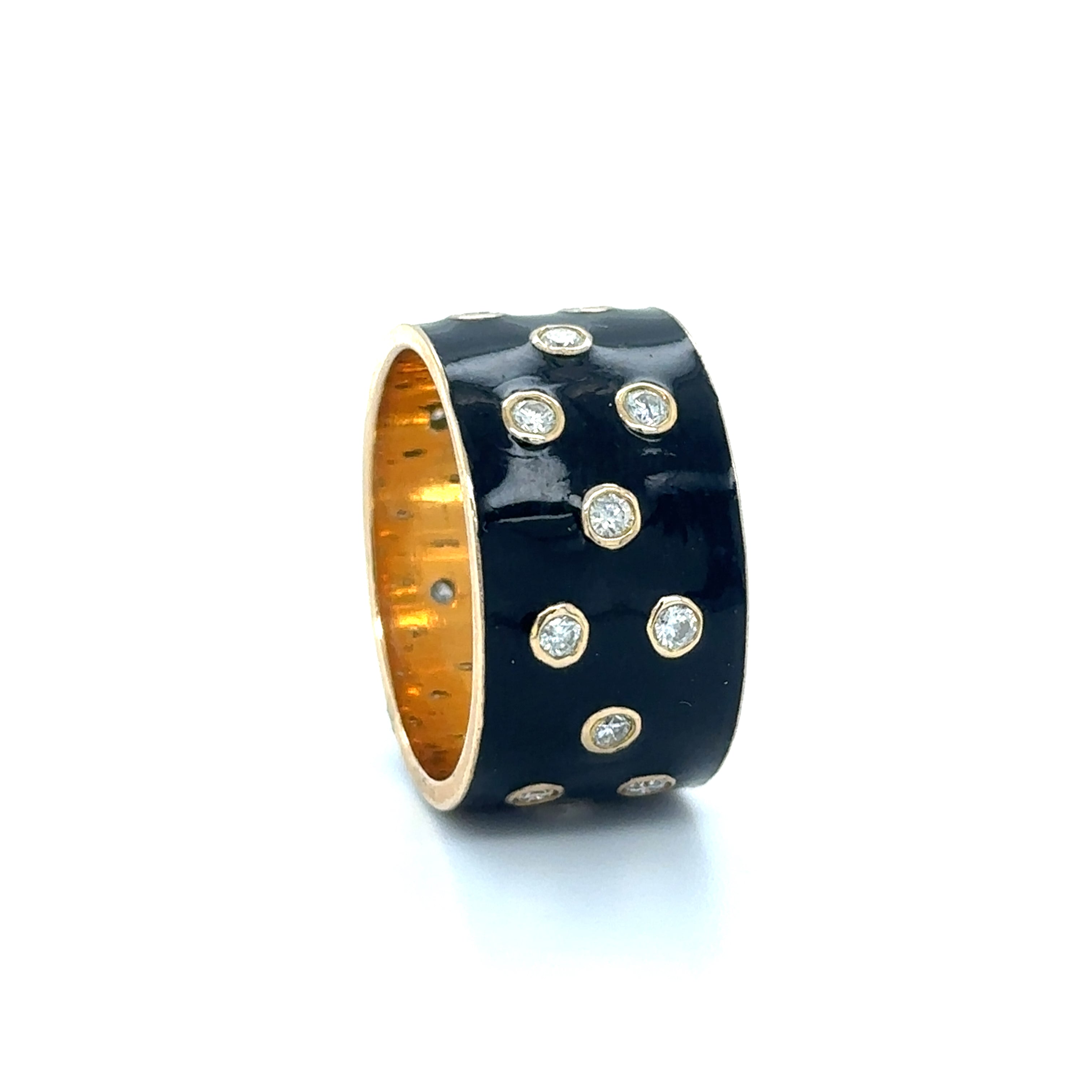 Anillo De Oro Amarillo De Oro Amarillo Y Esmalte De Diamantes De 14 K