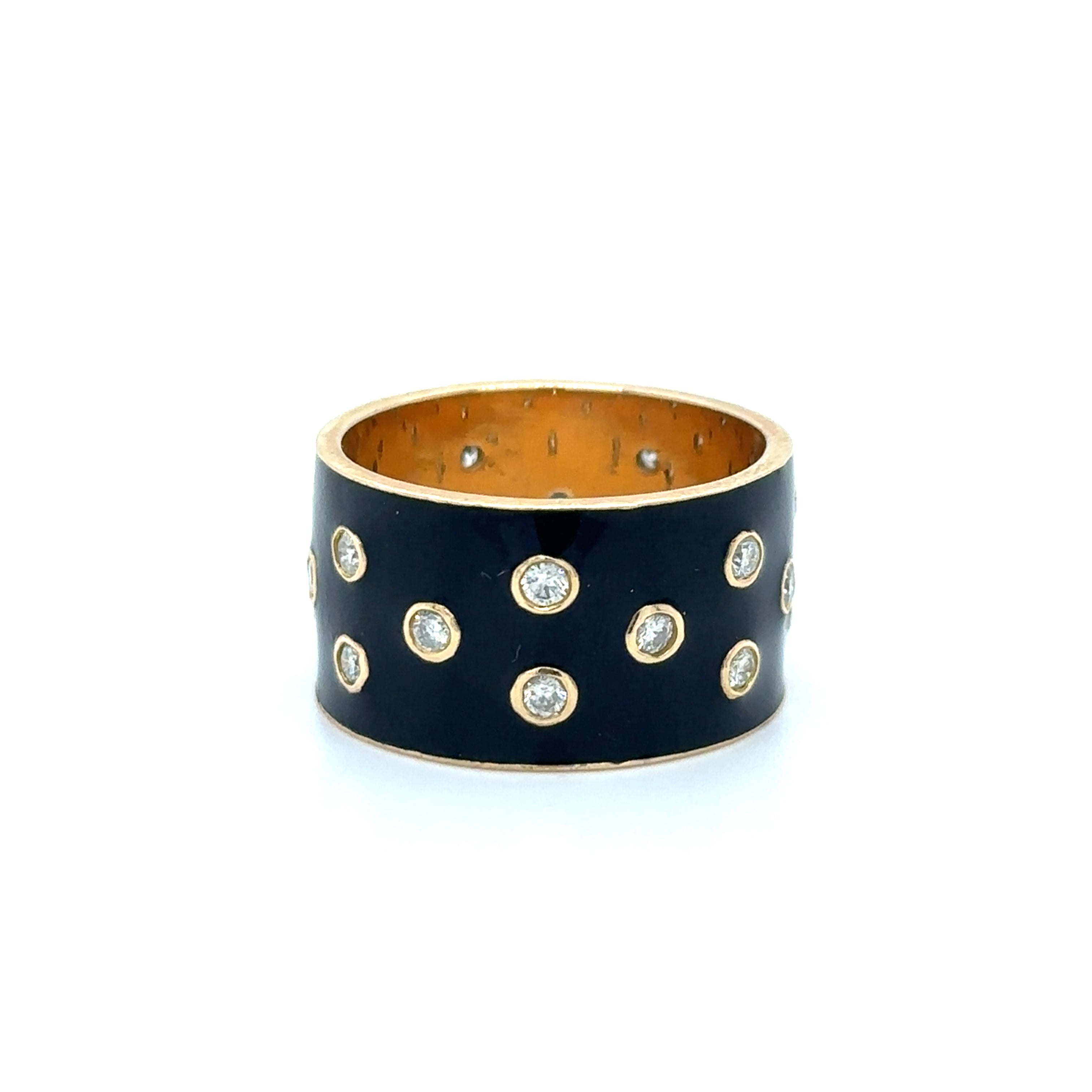 Anillo De Oro Amarillo De Oro Amarillo Y Esmalte De Diamantes De 14 K