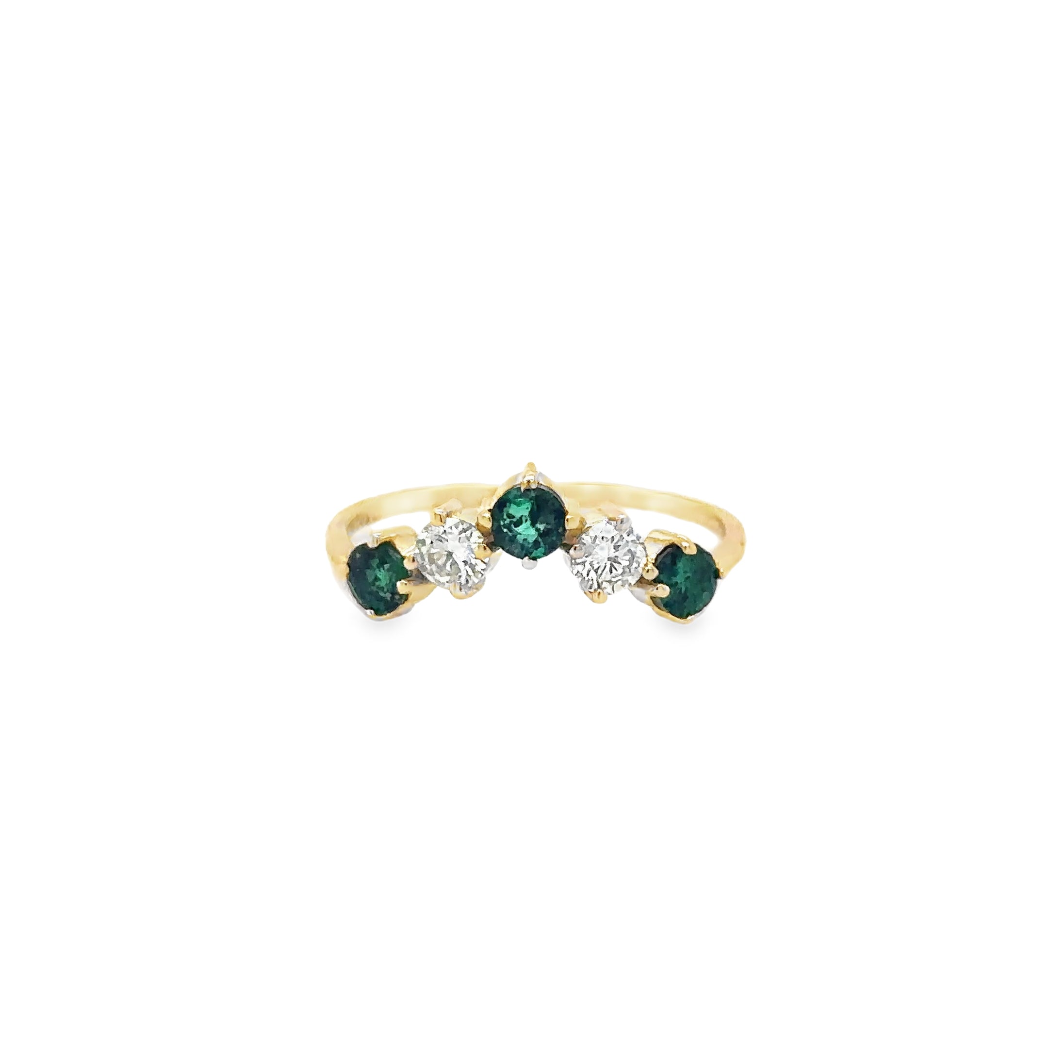 Anillo De Oro Amarillo De 14 K Con Esmeraldas Y Diamantes
