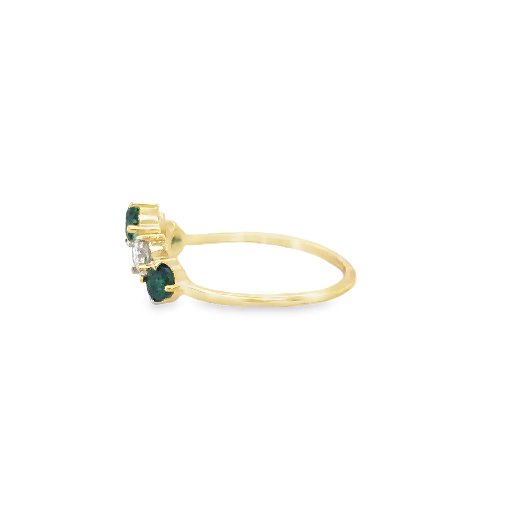 Anillo De Oro Amarillo De 14 K Con Esmeraldas Y Diamantes
