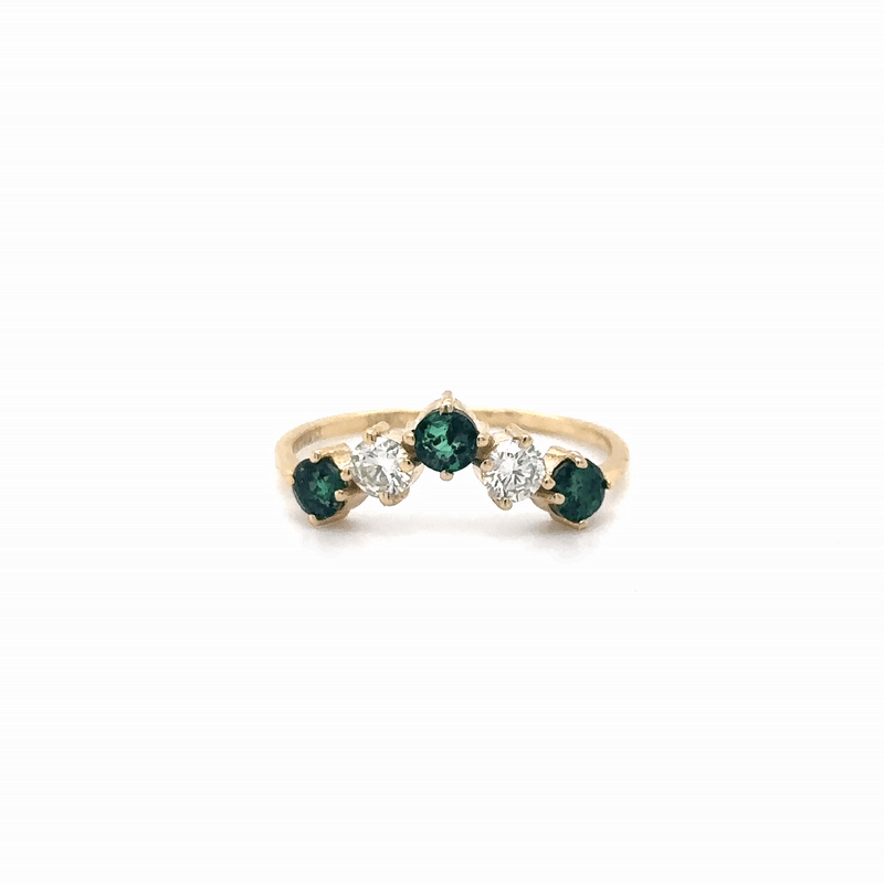 Anillo De Oro Amarillo De 14 K Con Esmeraldas Y Diamantes