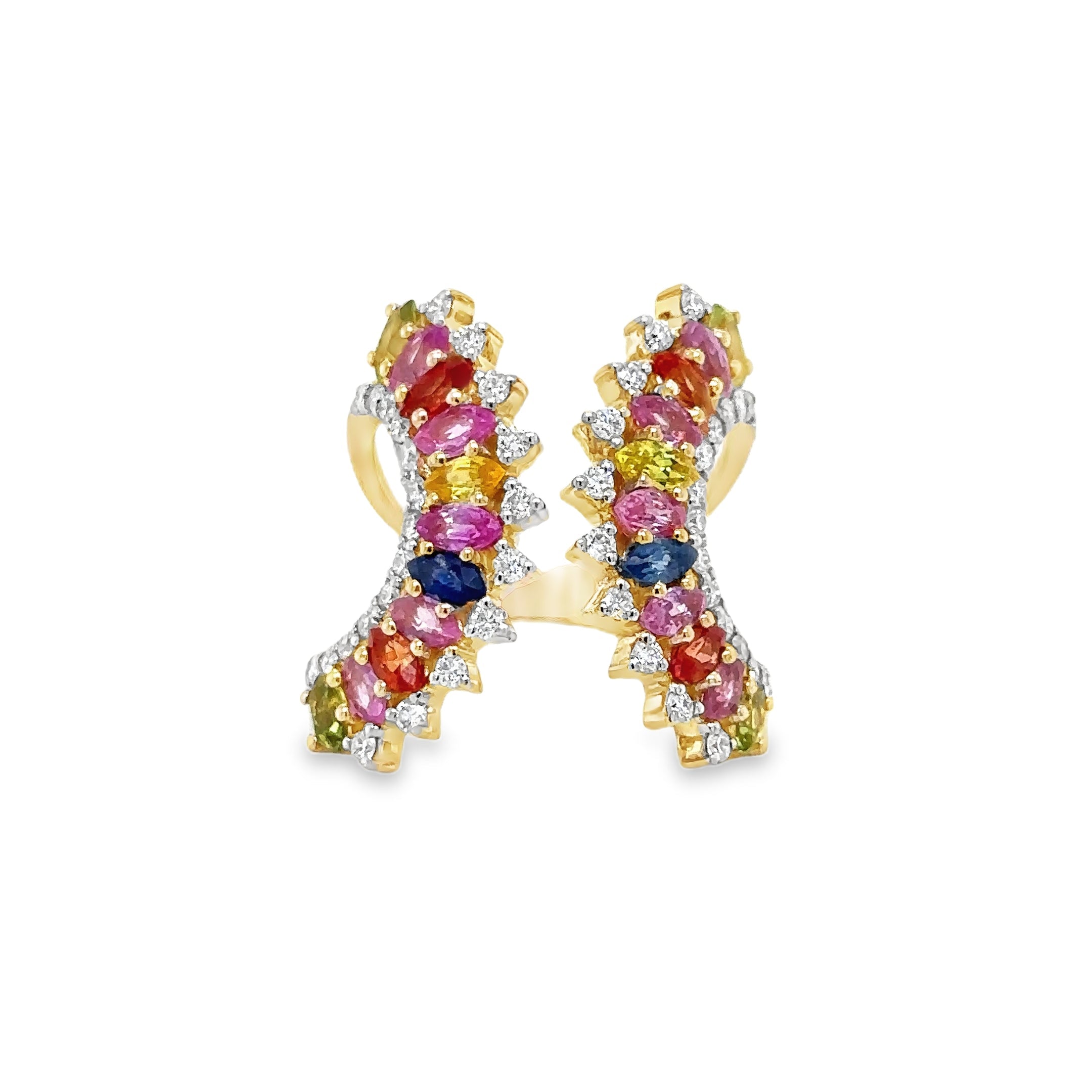 Anillo Multi Zafiro Y Diamantes En Oro Amarillo De 14K 2.77 TCW.