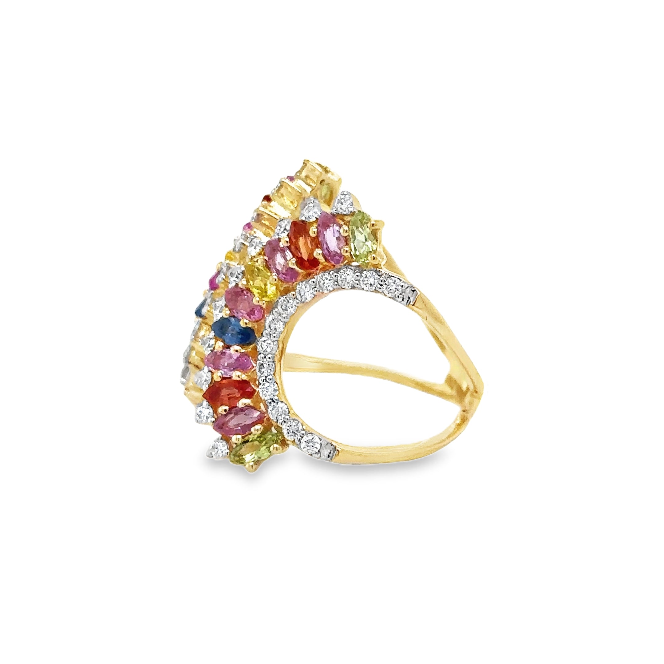 Anillo Multi Zafiro Y Diamantes En Oro Amarillo De 14K 2.77 TCW.