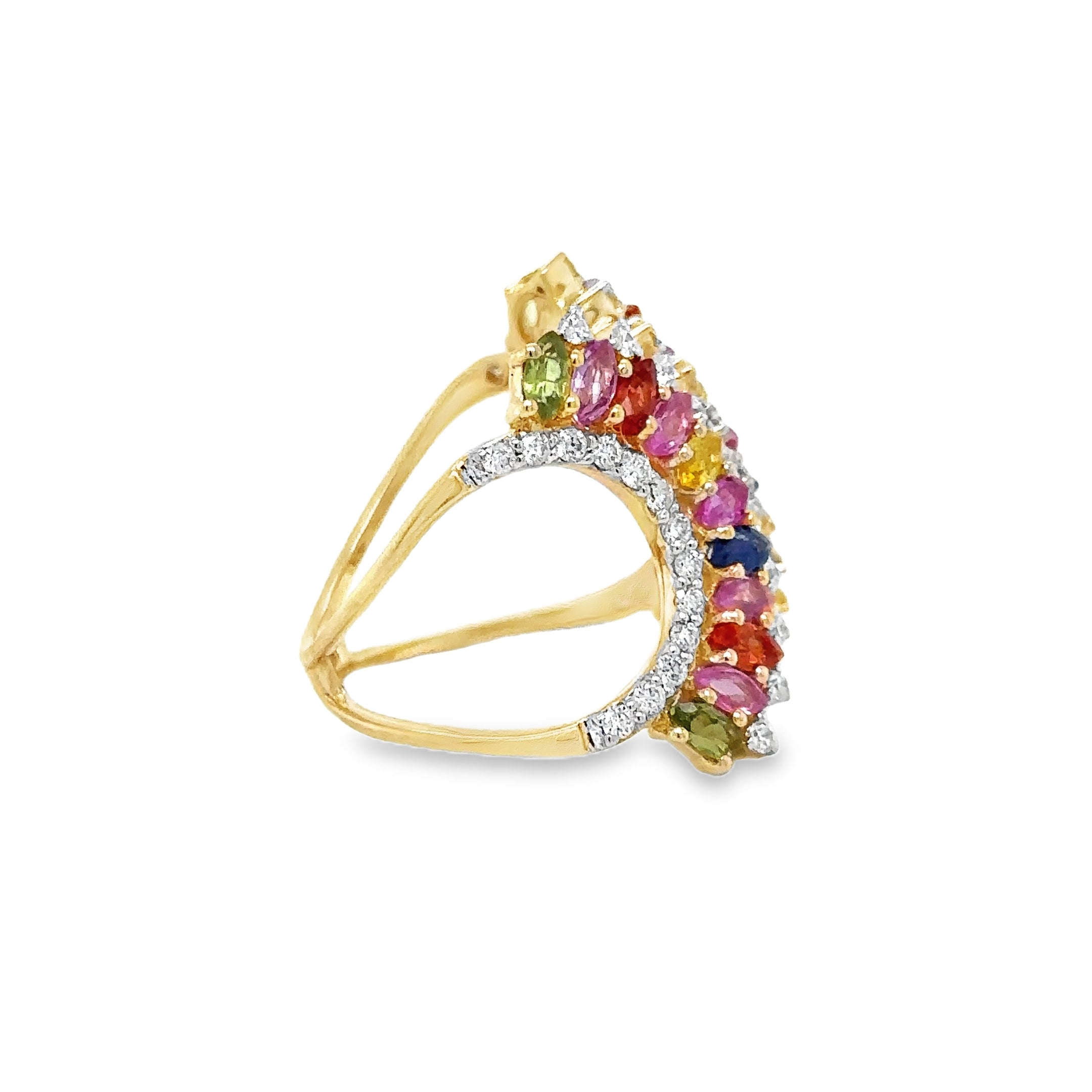 Anillo Multi Zafiro Y Diamantes En Oro Amarillo De 14K 2.77 TCW.