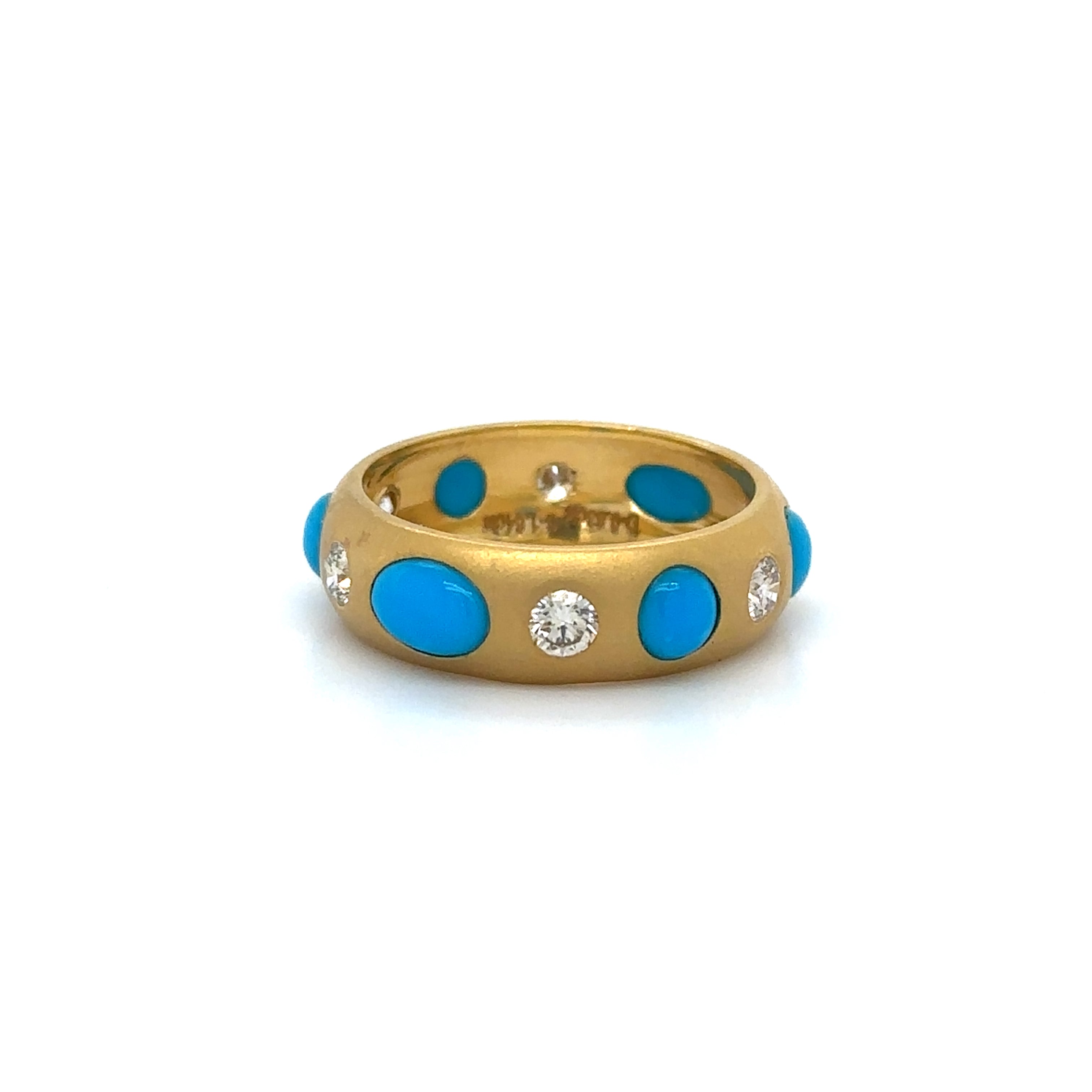 Anillo De Oro Amarillo De 14 Quilates Con Acabado Mate Turquesa Y Diamantes 2.59 Ct.