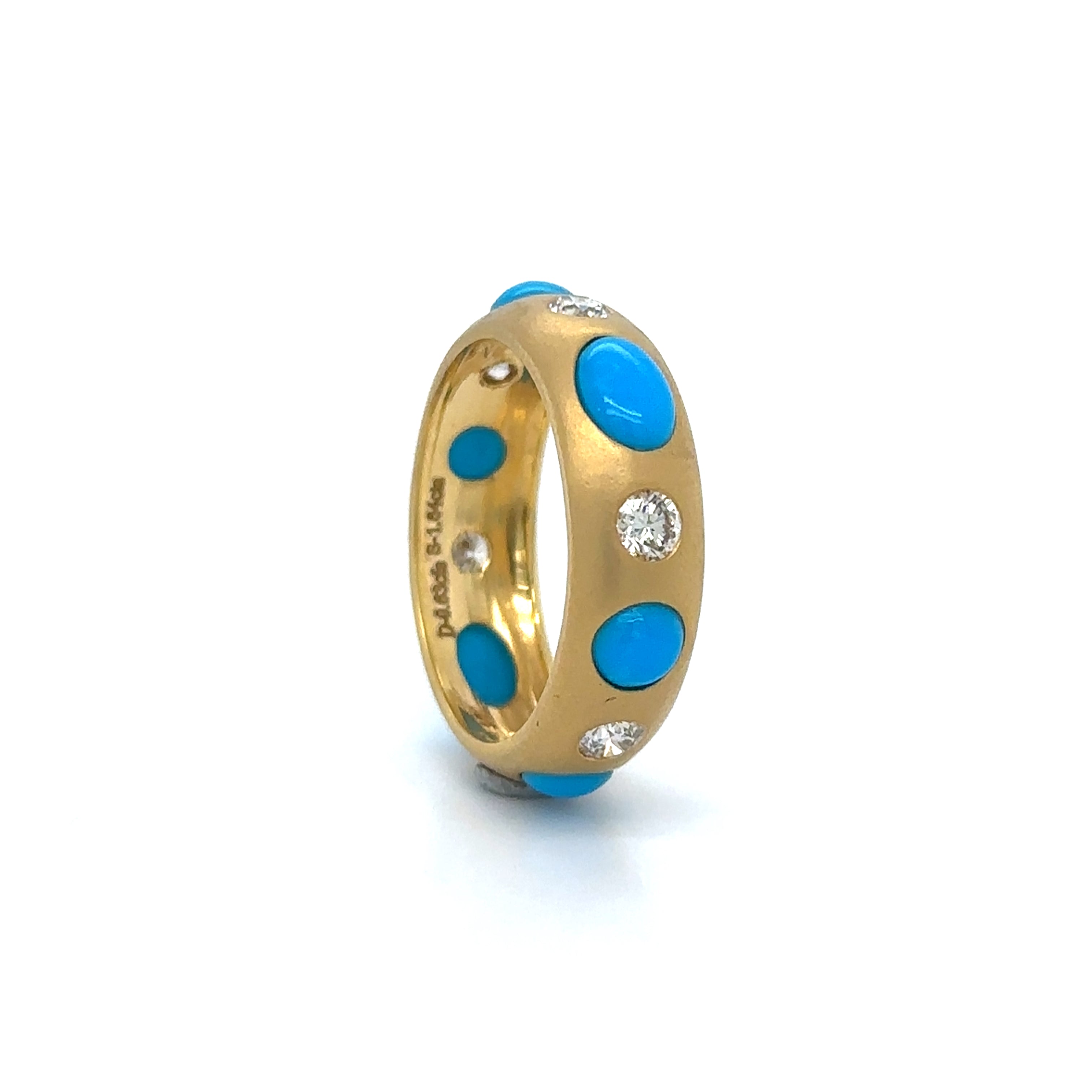 Anillo De Oro Amarillo De 14 Quilates Con Acabado Mate Turquesa Y Diamantes 2.59 Ct.