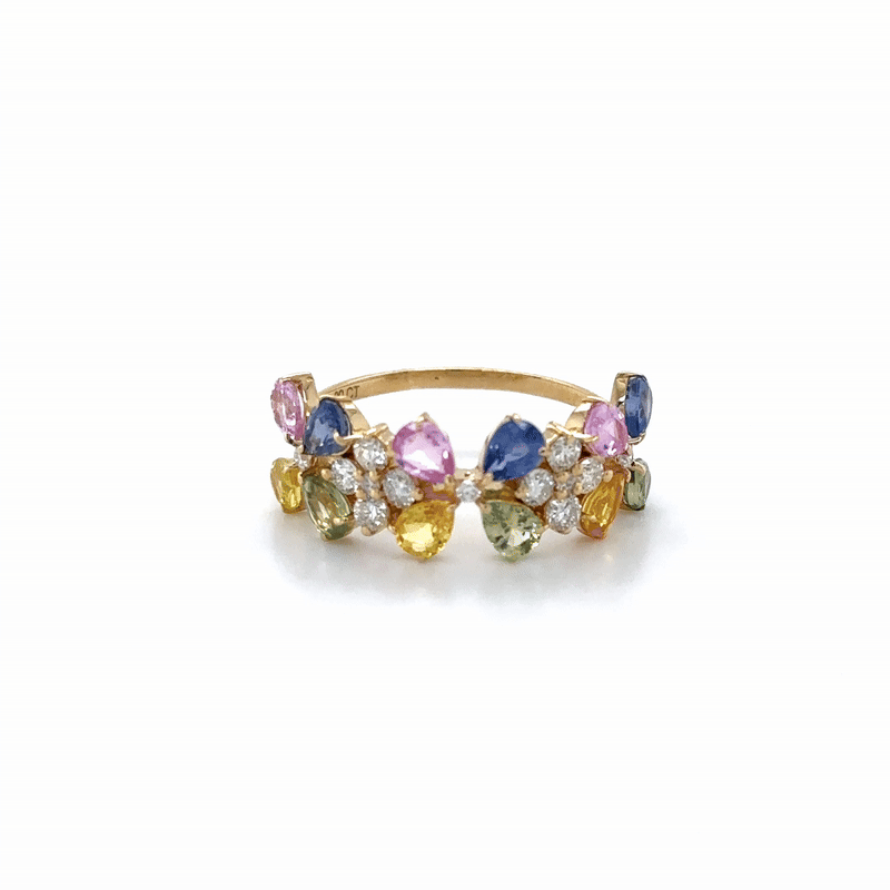 Anillo De Flores Multizafiro Y Diamantes De Oro Amarillo De 14 Kt