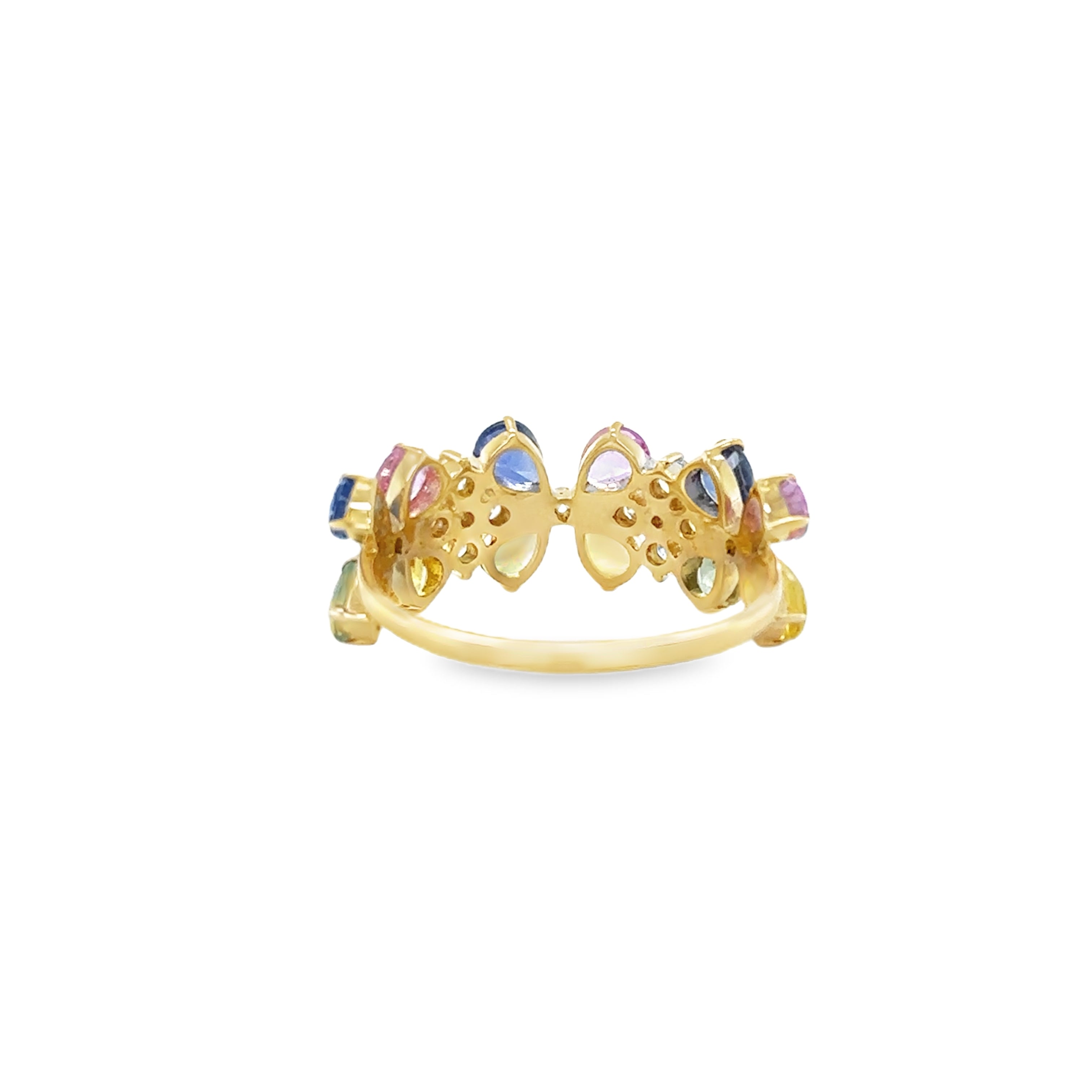 Anillo De Flores Multizafiro Y Diamantes De Oro Amarillo De 14 Kt