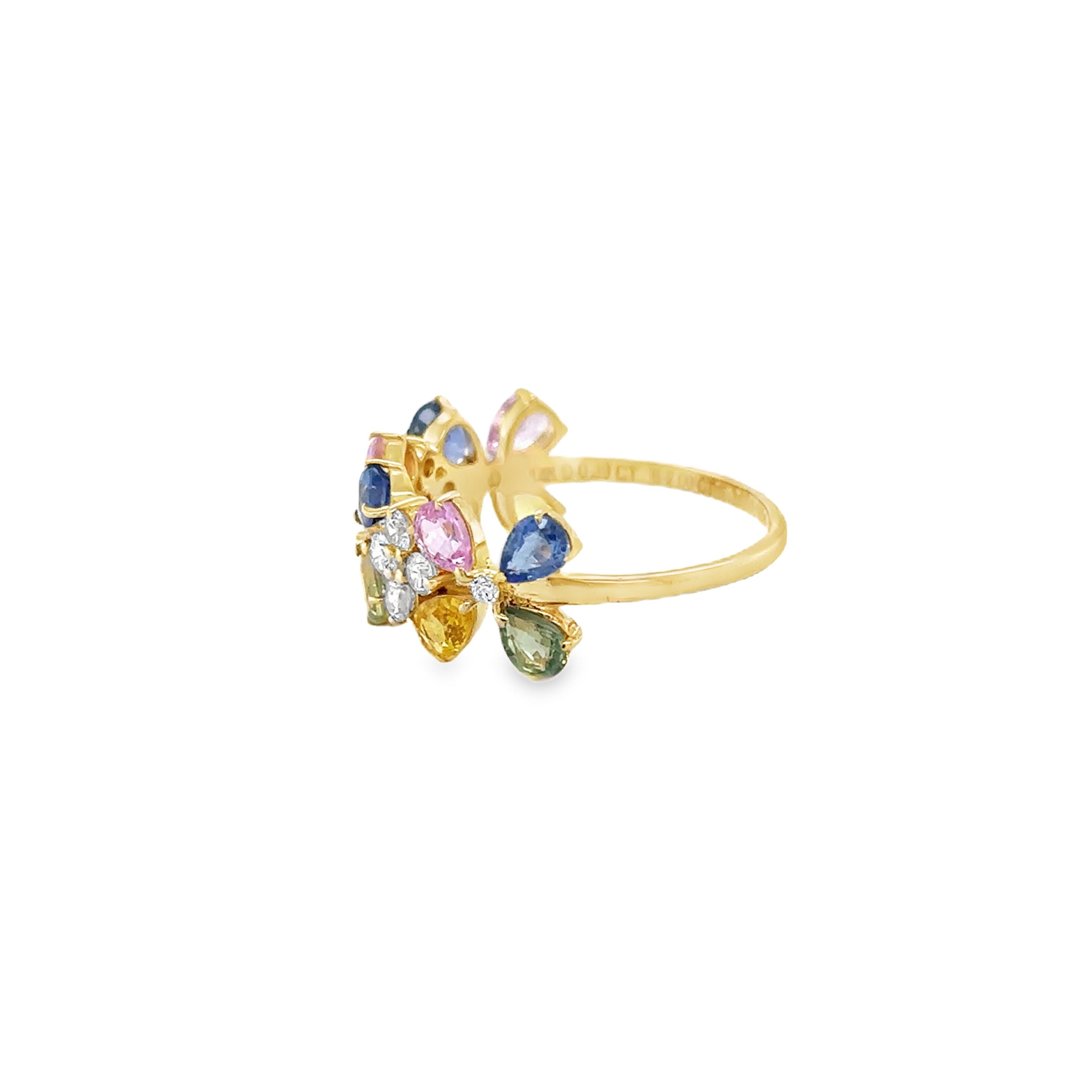 Anillo De Flores Multizafiro Y Diamantes De Oro Amarillo De 14 Kt