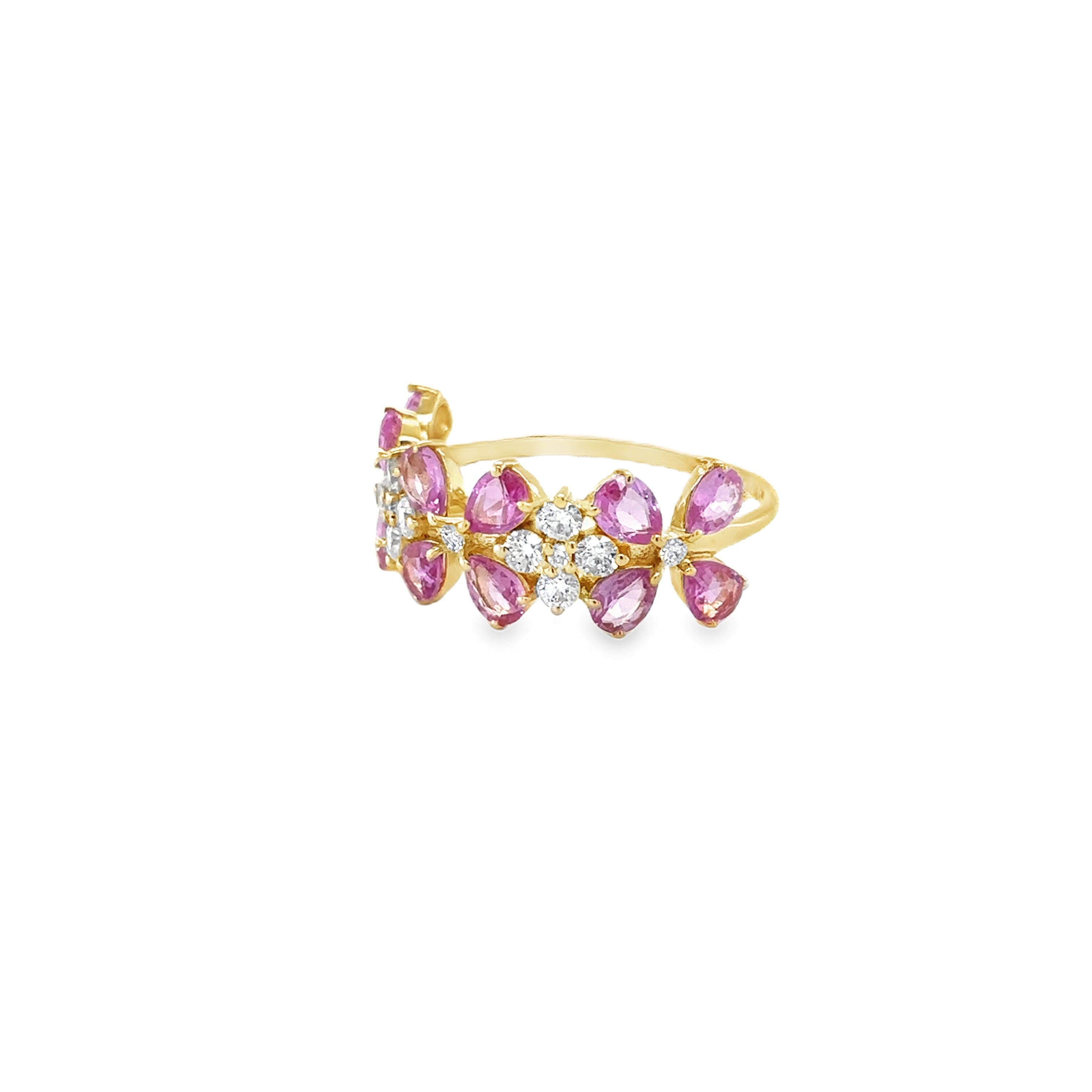 Anillo De Oro Amarillo De 14 Quilates Zafiro Rosa Y Diamantes 2.2 Ct.