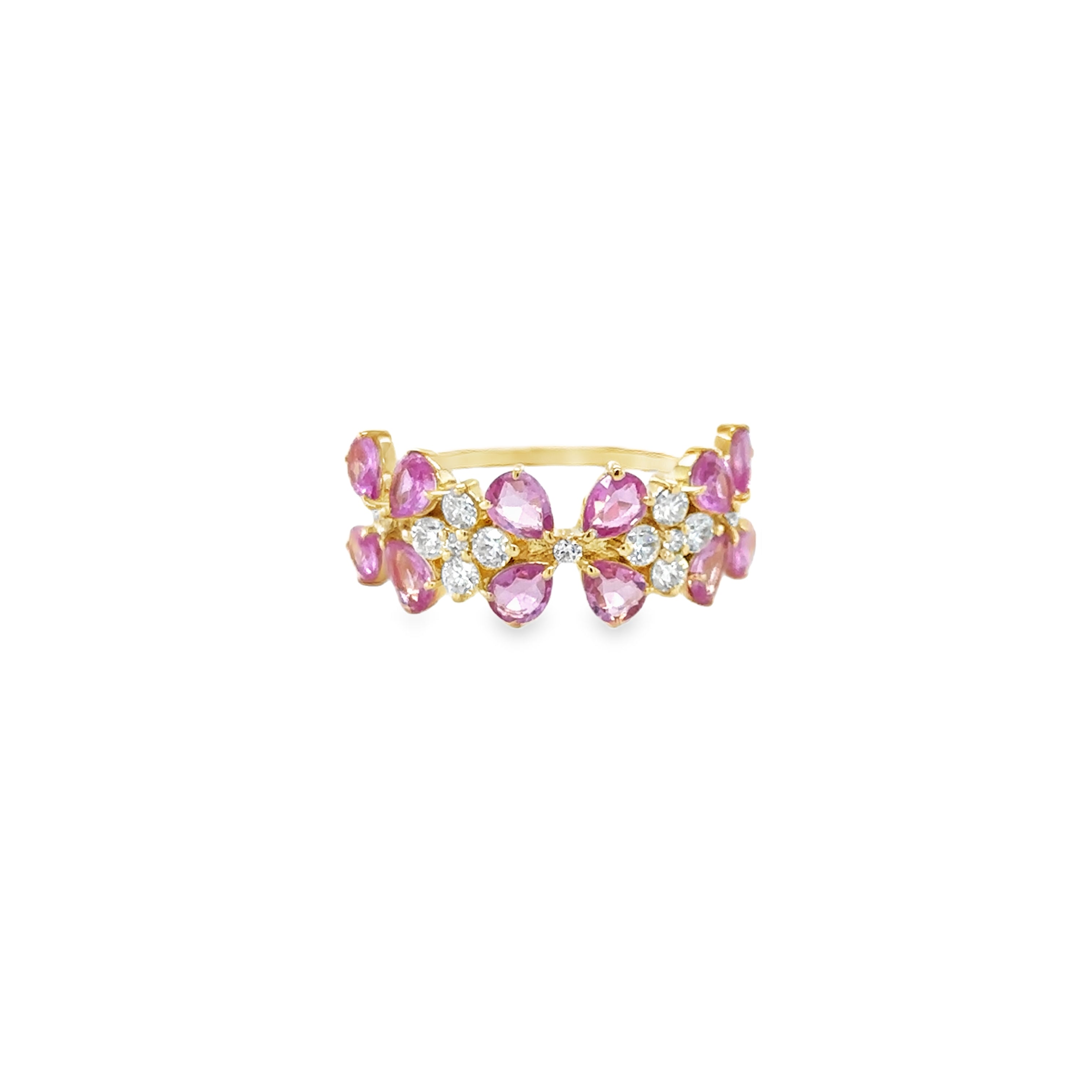 Anillo De Oro Amarillo De 14 Quilates Zafiro Rosa Y Diamantes 2.2 Ct.