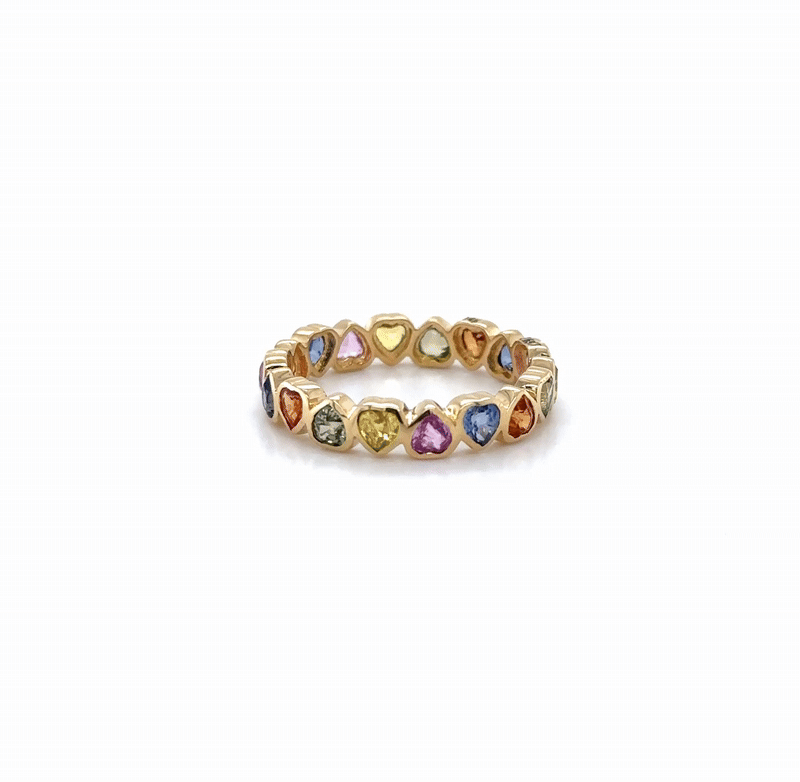 Banda De Eternidad De Corazón De Zafiro Multi Bisel De Oro Amarillo De 14Kt 2.4 Ct.