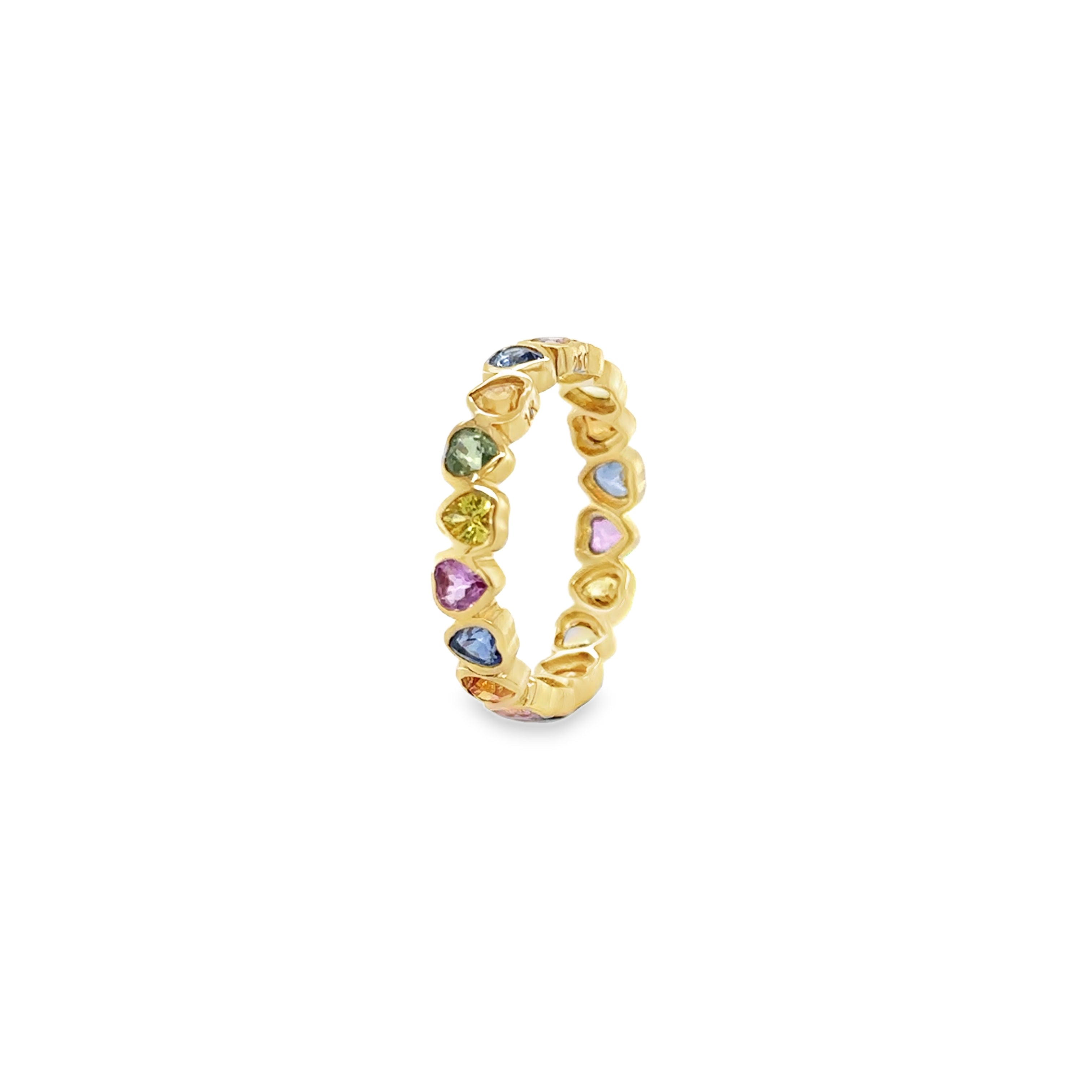 Banda De Eternidad De Corazón De Zafiro Multi Bisel De Oro Amarillo De 14Kt 2.4 Ct.