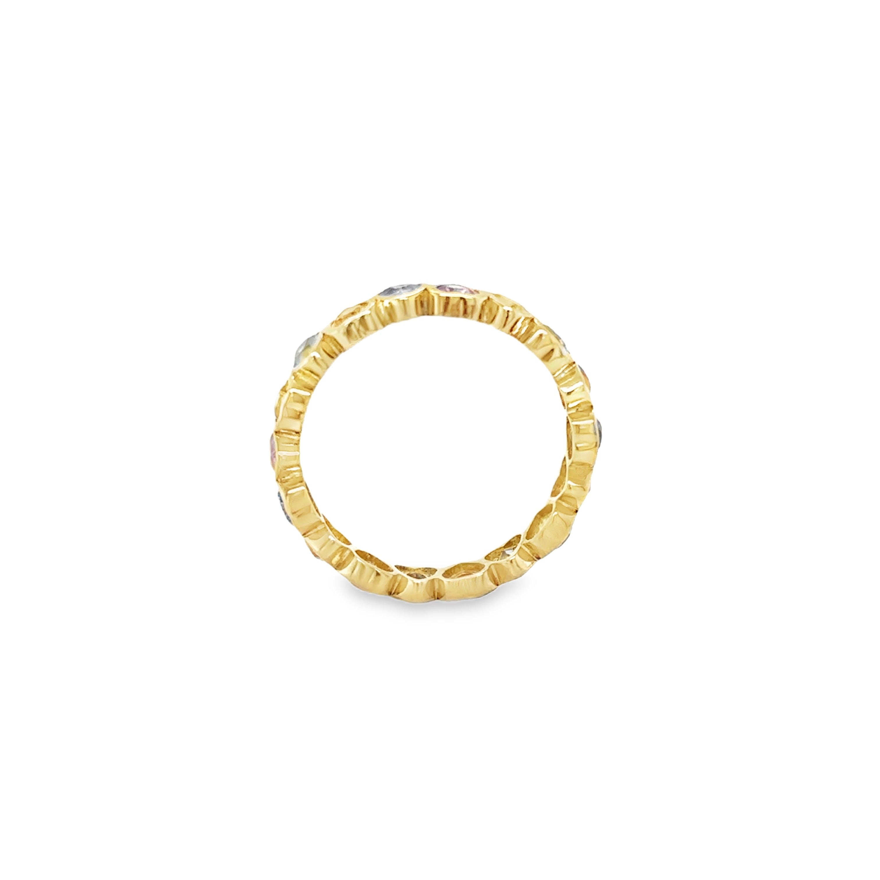 Banda De Eternidad De Corazón De Zafiro Multi Bisel De Oro Amarillo De 14Kt 2.4 Ct.