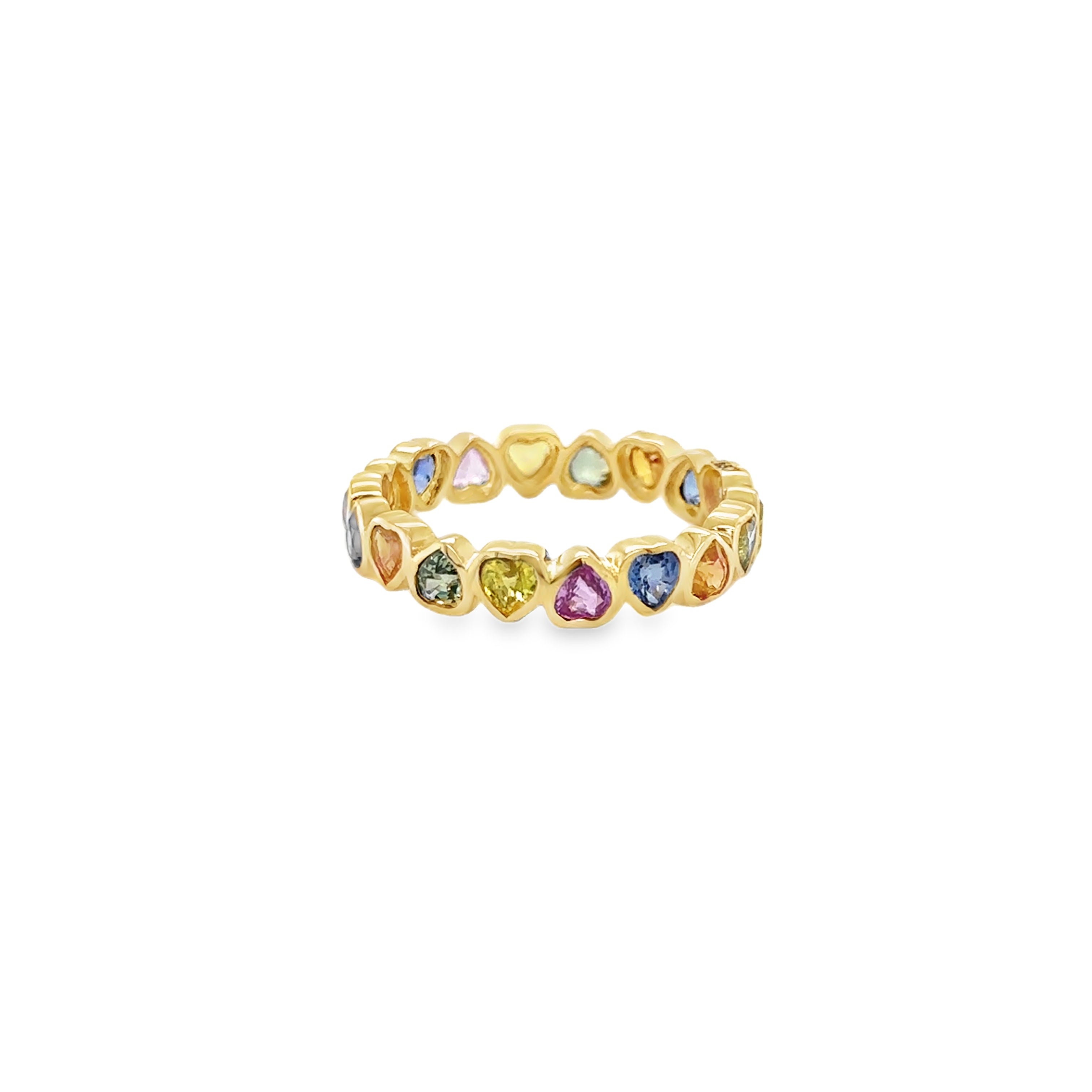 Banda De Eternidad De Corazón De Zafiro Multi Bisel De Oro Amarillo De 14Kt 2.4 Ct.