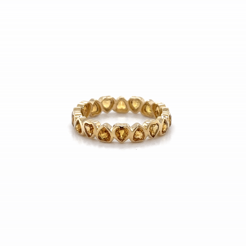 Anillo Eternity Corazón De Zafiro Amarillo Biselado De Oro Amarillo De 14 Kt