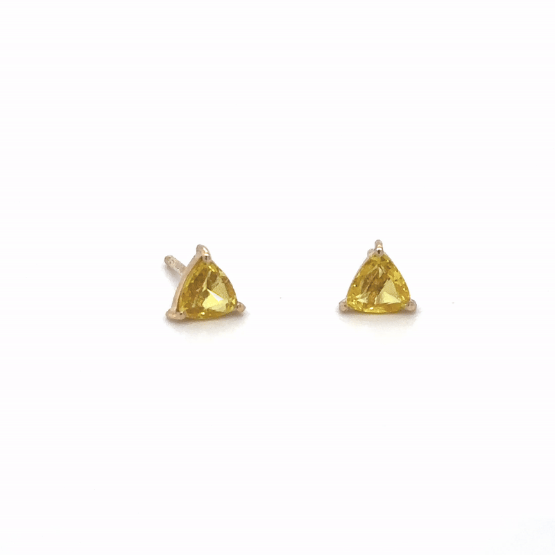 Pendientes De Zafiro Amarillo Talla Trillón De Oro Amarillo De 14Kt 0.85 Ct.