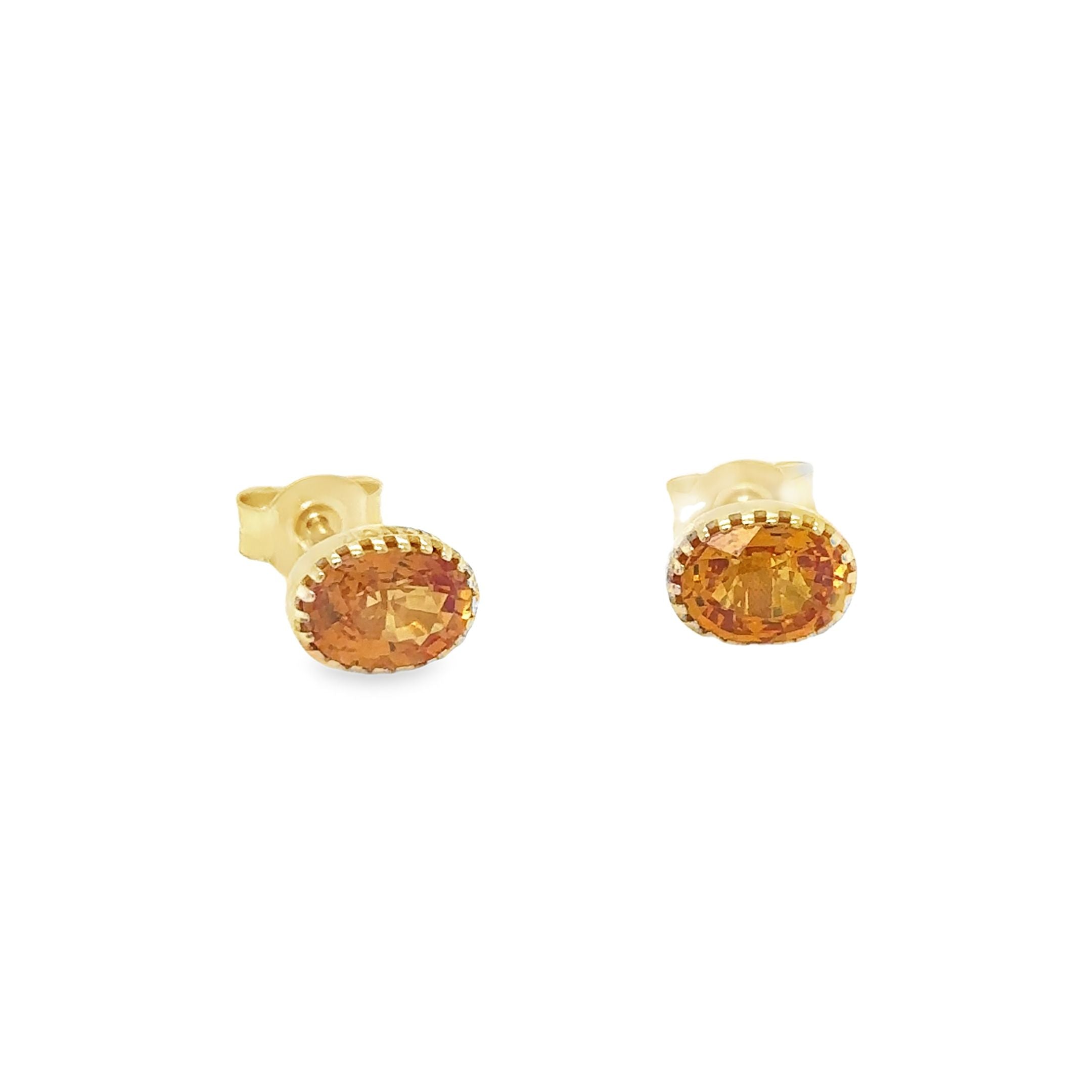 Pendientes De Zafiro Naranja Forma Ovalada De Oro Amarillo De 14 Kt 2.47 Ct.