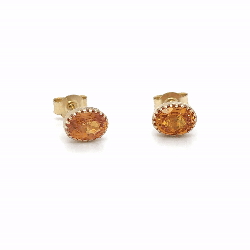 Pendientes De Zafiro Naranja Forma Ovalada De Oro Amarillo De 14 Kt 2.47 Ct.