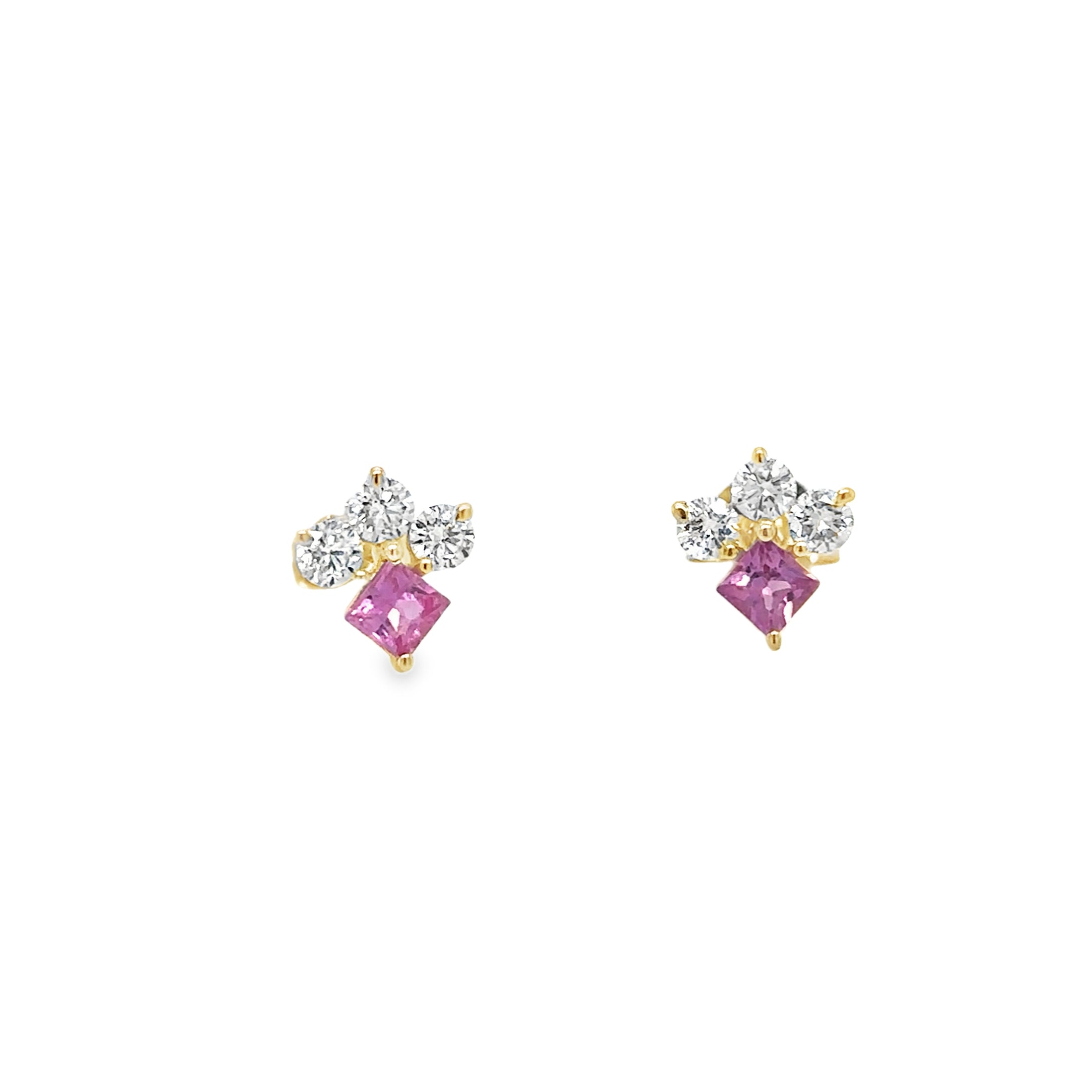 Pendientes De Zafiro Rosa Y Diamantes En Oro Amarillo De 14K 1 TCW.