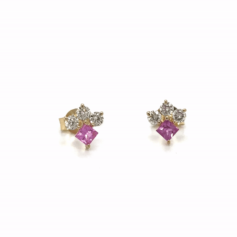 Pendientes De Zafiro Rosa Y Diamantes En Oro Amarillo De 14K 1 TCW.