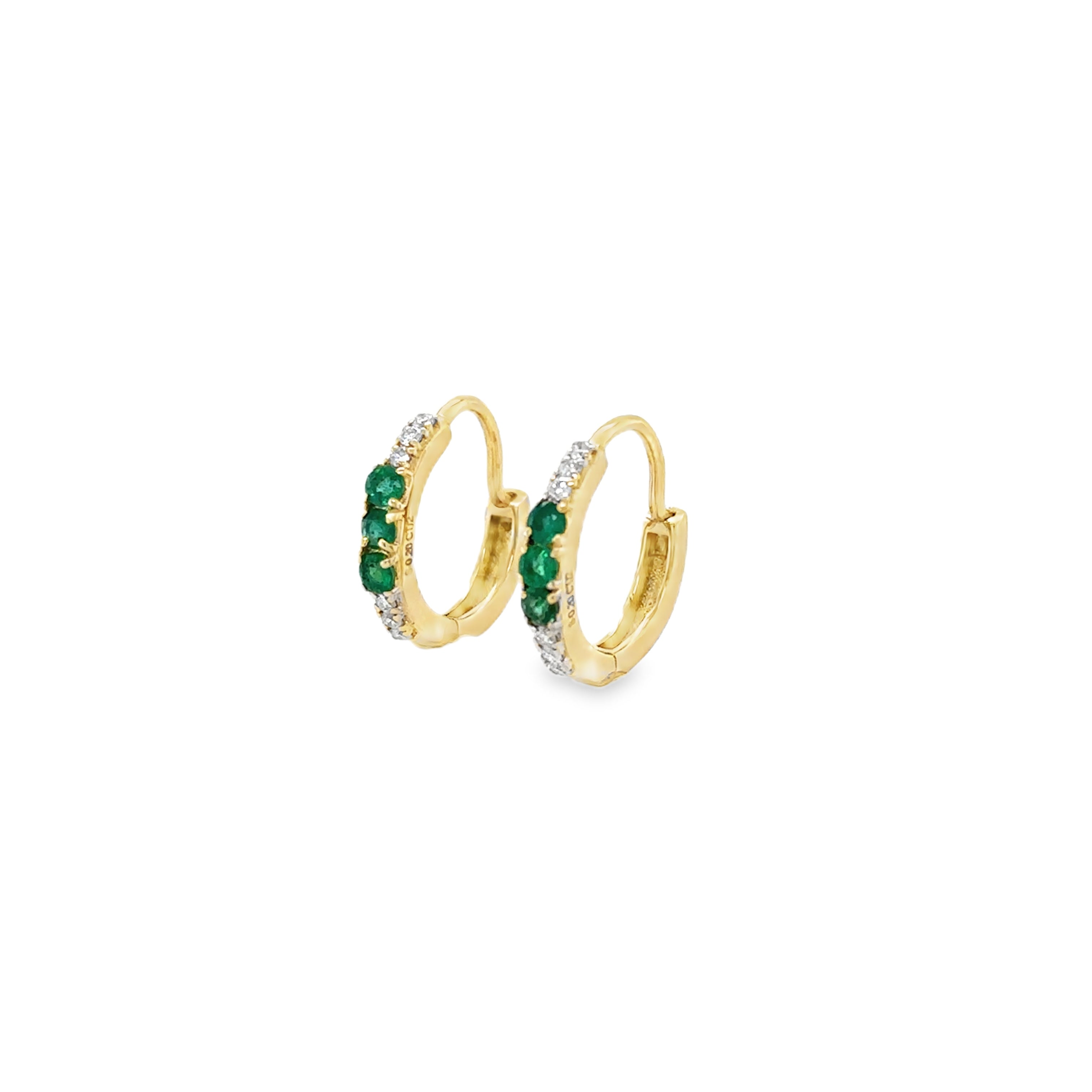 Pendiente Huggies De Oro Amarillo De 14 K Con Diamantes Y Esmeraldas