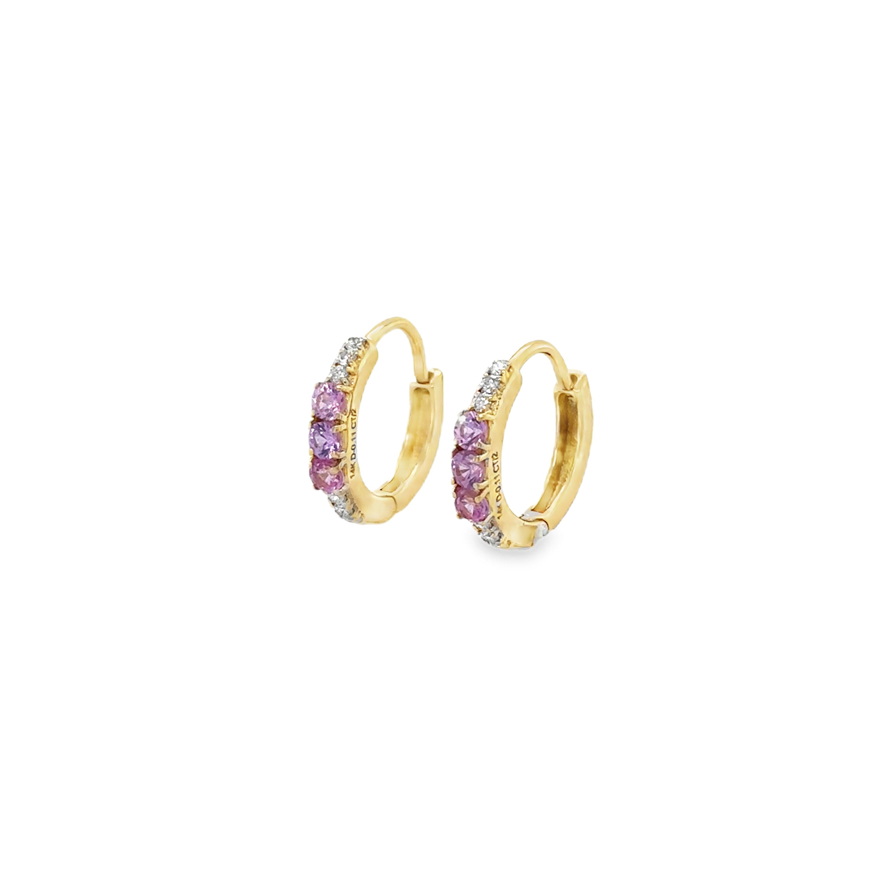 Pendiente Huggies Huggies De Oro Amarillo De 14 K En Zafiro Rosa Y Diamantes