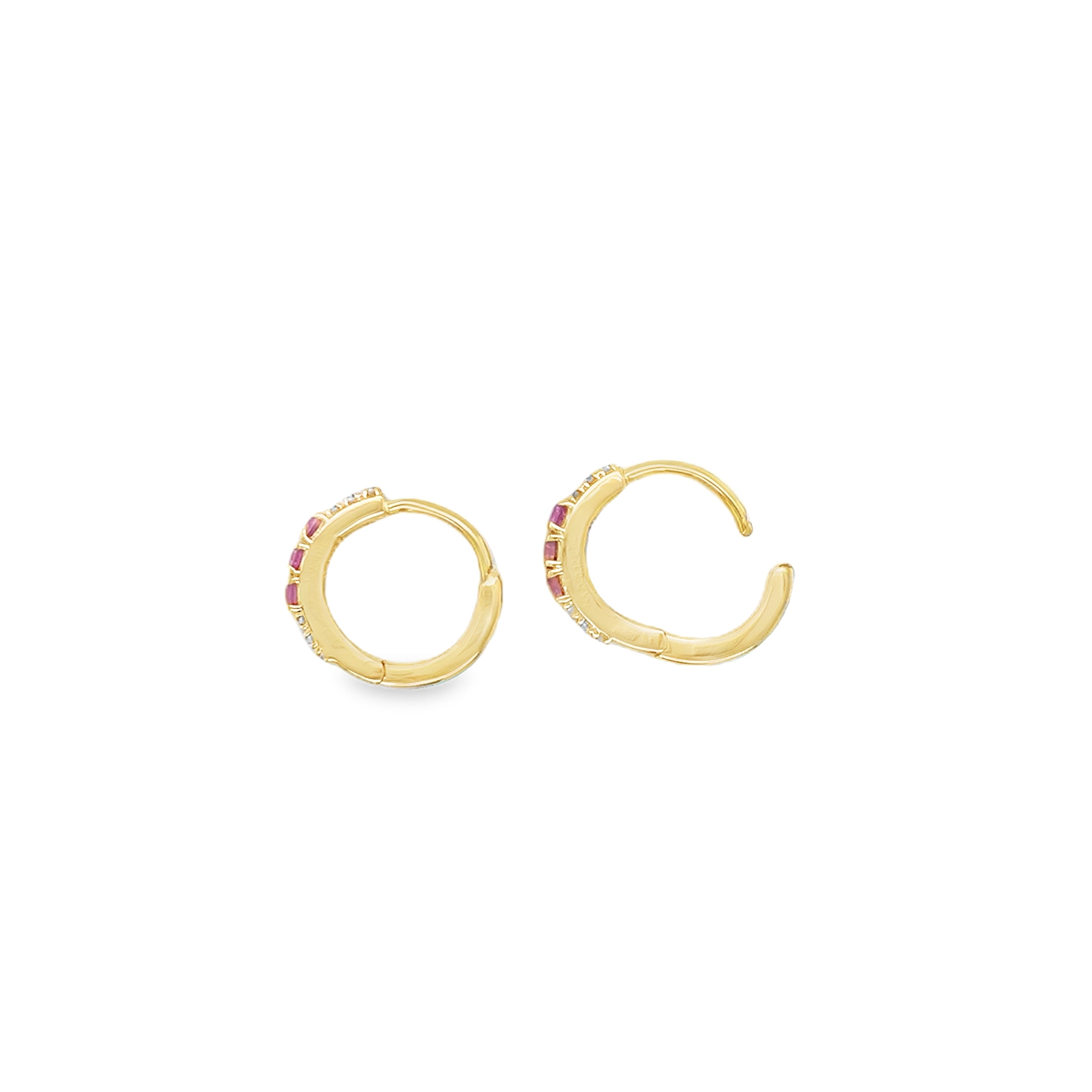 Pendiente Huggies Huggies De Oro Amarillo De 14 K En Zafiro Rosa Y Diamantes