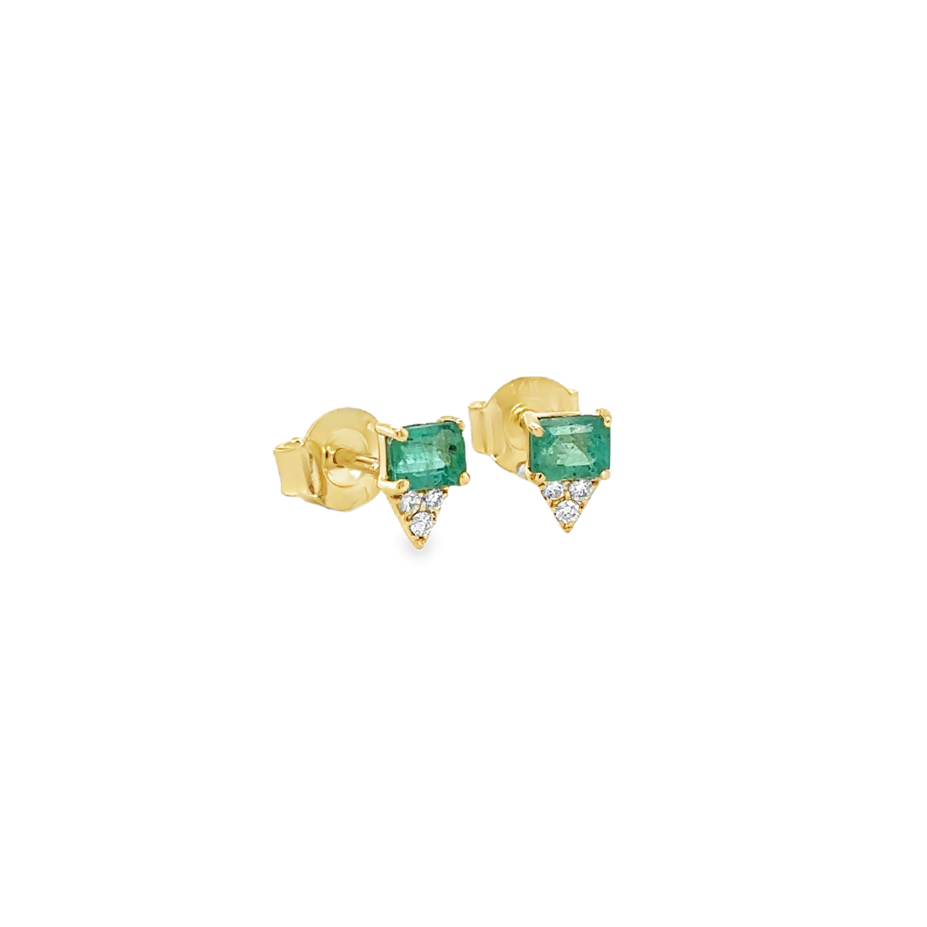 Pendiente De Tachuelas De Oro Amarillo De 14 K Con Diamantes Y Esmeraldas