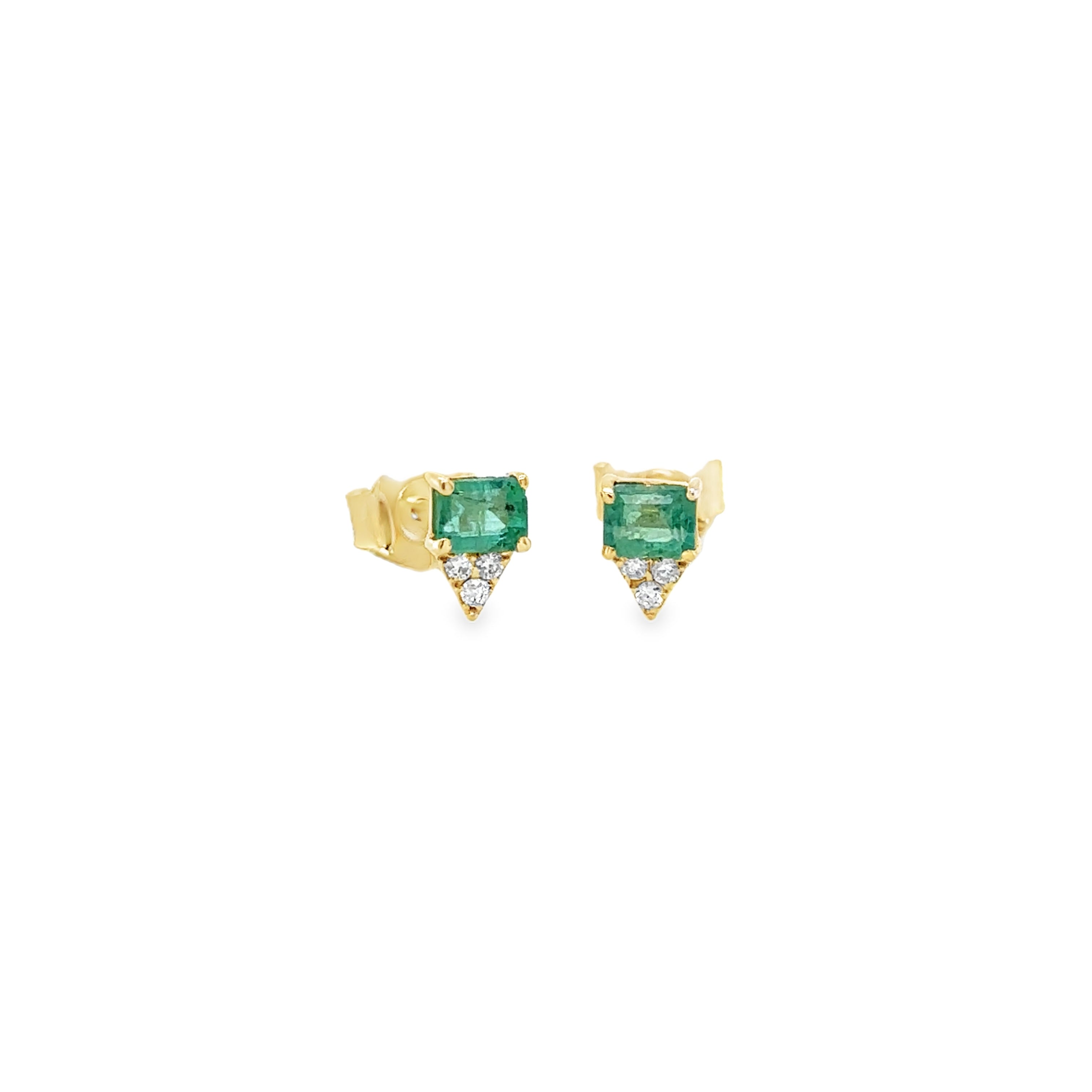 Pendiente De Tachuelas De Oro Amarillo De 14 K Con Diamantes Y Esmeraldas