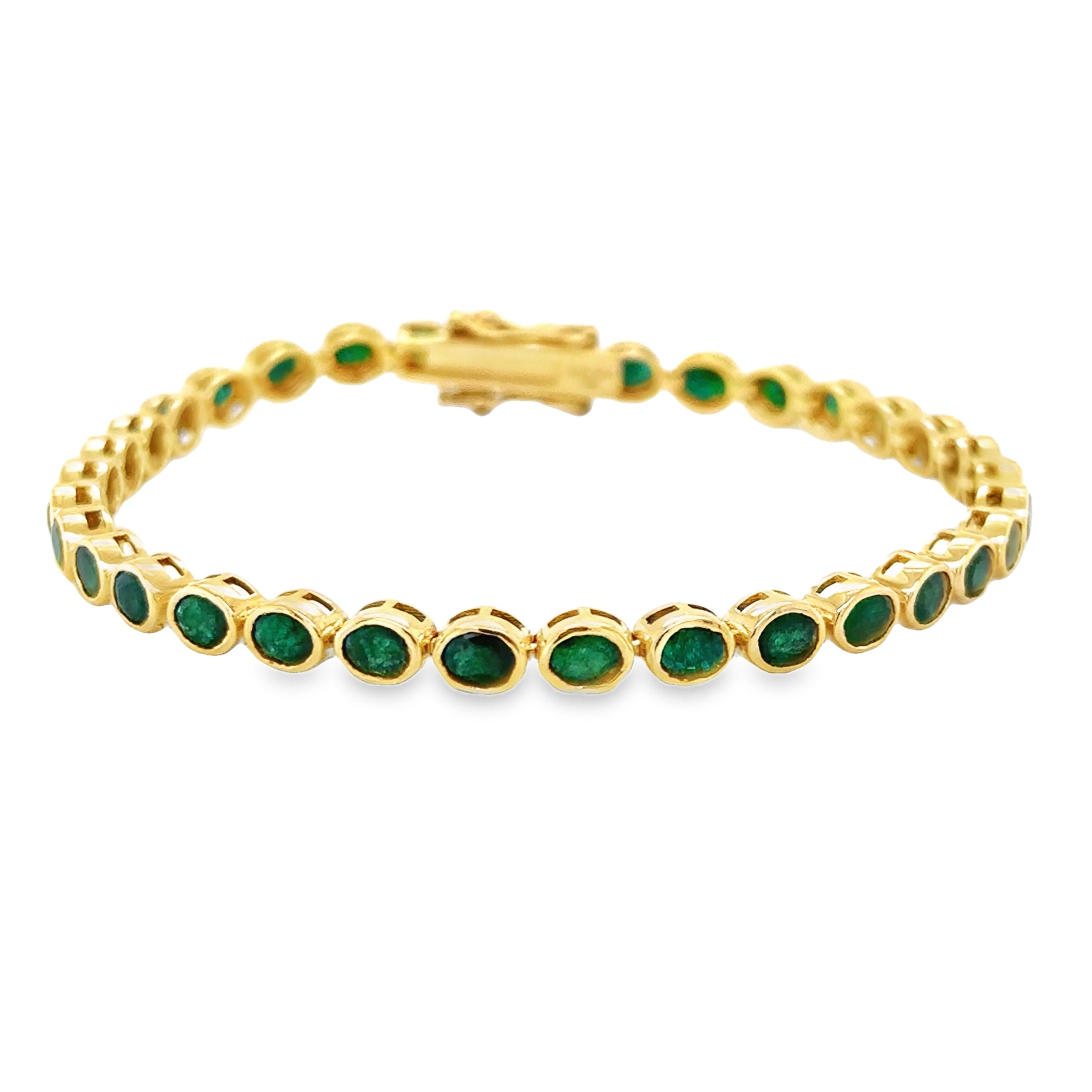 Pulsera De Esmeralda Biselada En Forma Ovalada De Oro Amarillo De 14 Kt 6.7 Ct.