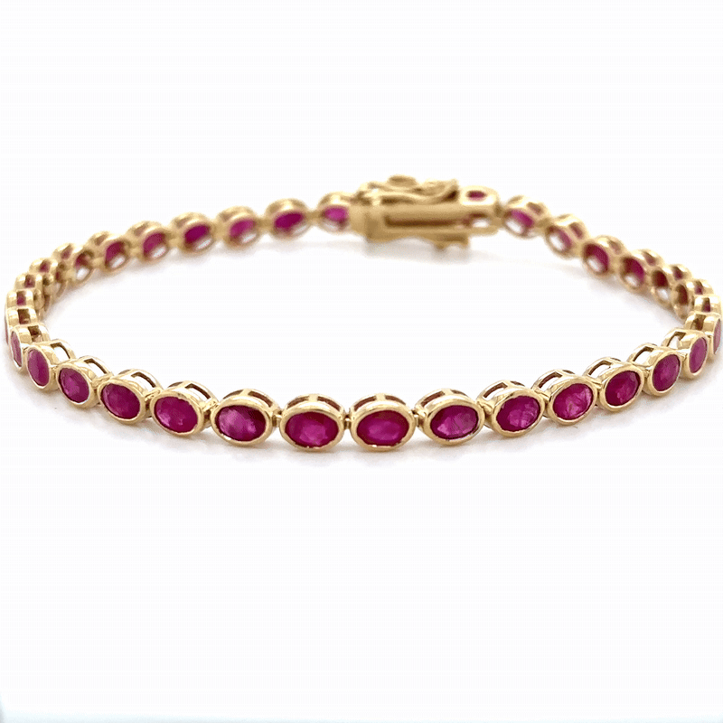 Pulsera De Rubí Biselado De Forma Ovalada De Oro Amarillo De 14 Kt 9.6 Ct.