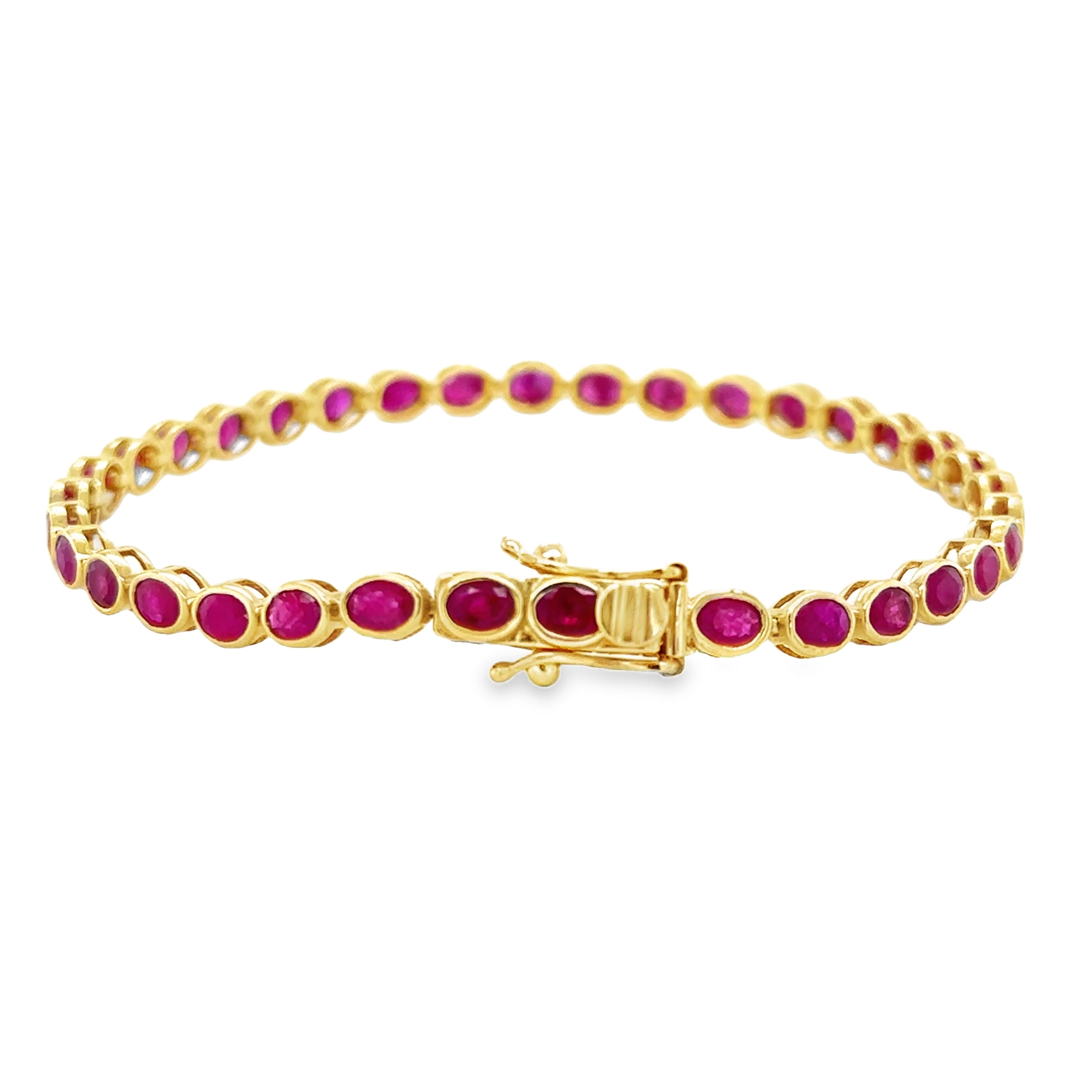 Pulsera De Rubí Biselado De Forma Ovalada De Oro Amarillo De 14 Kt 9.6 Ct.