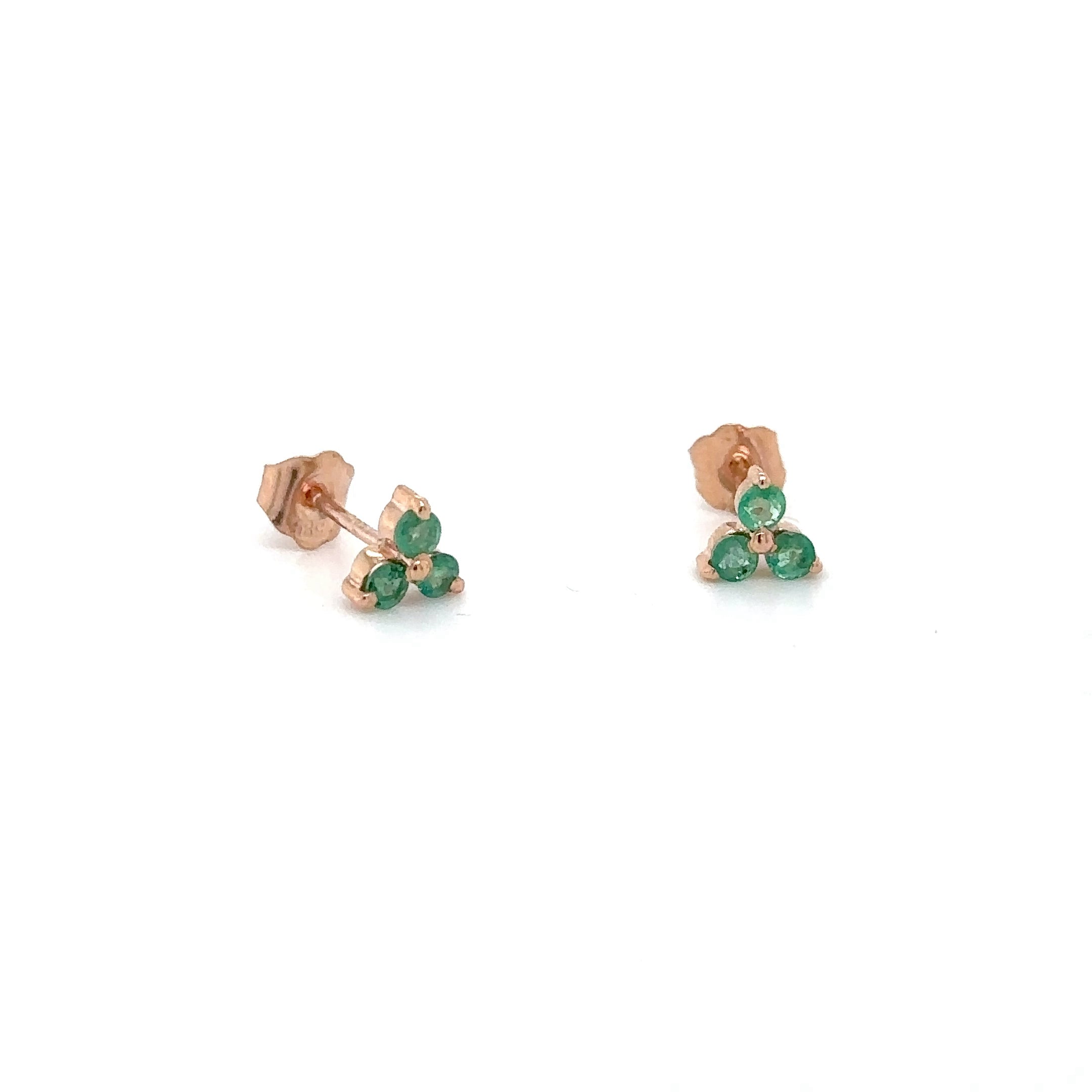 Aretes Trío De Esmeraldas De Oro Rosa De 14 Quilates 0.3 Ct.