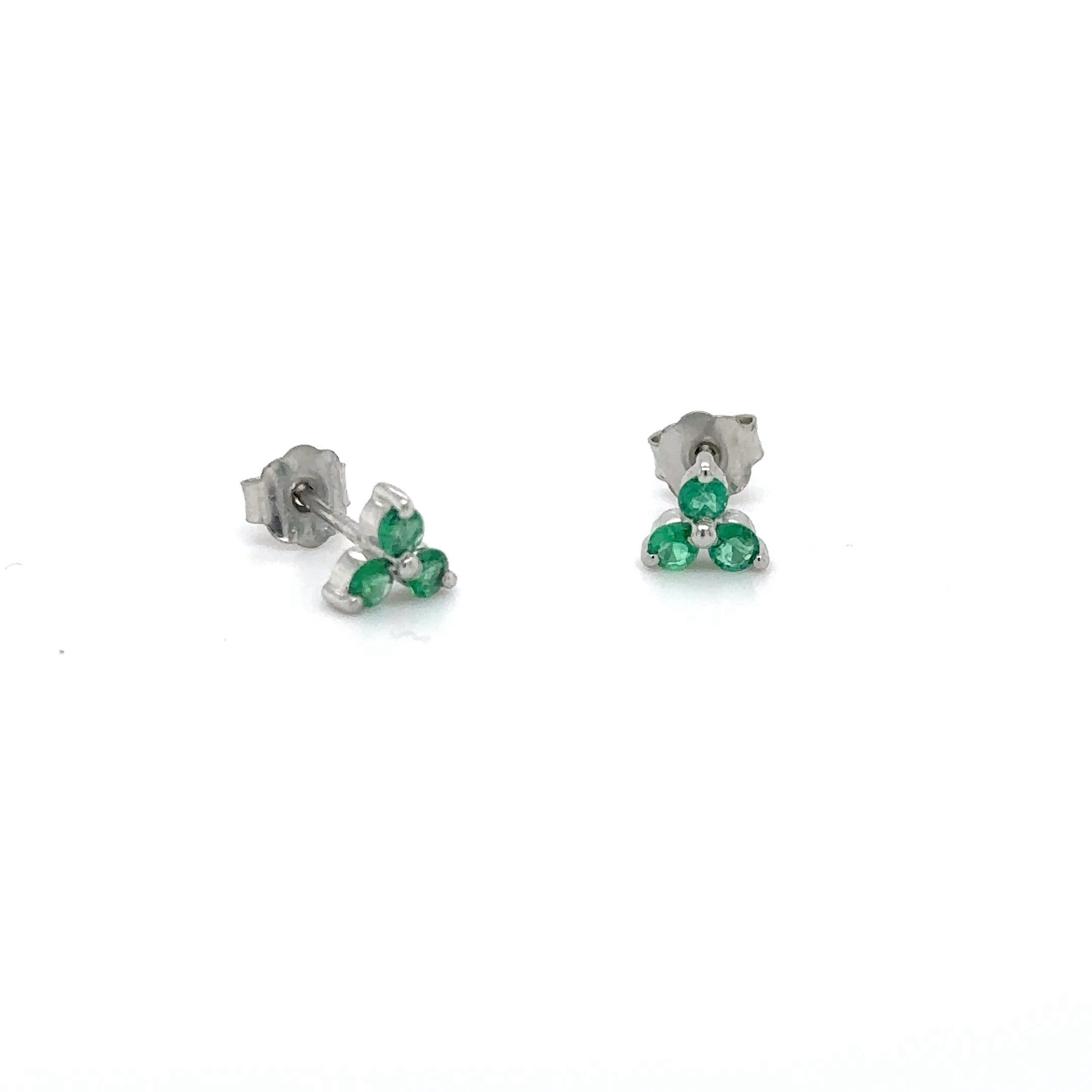 Pendientes Trío De Esmeraldas De Oro Blanco De 14 Kt 0.3 Ct.