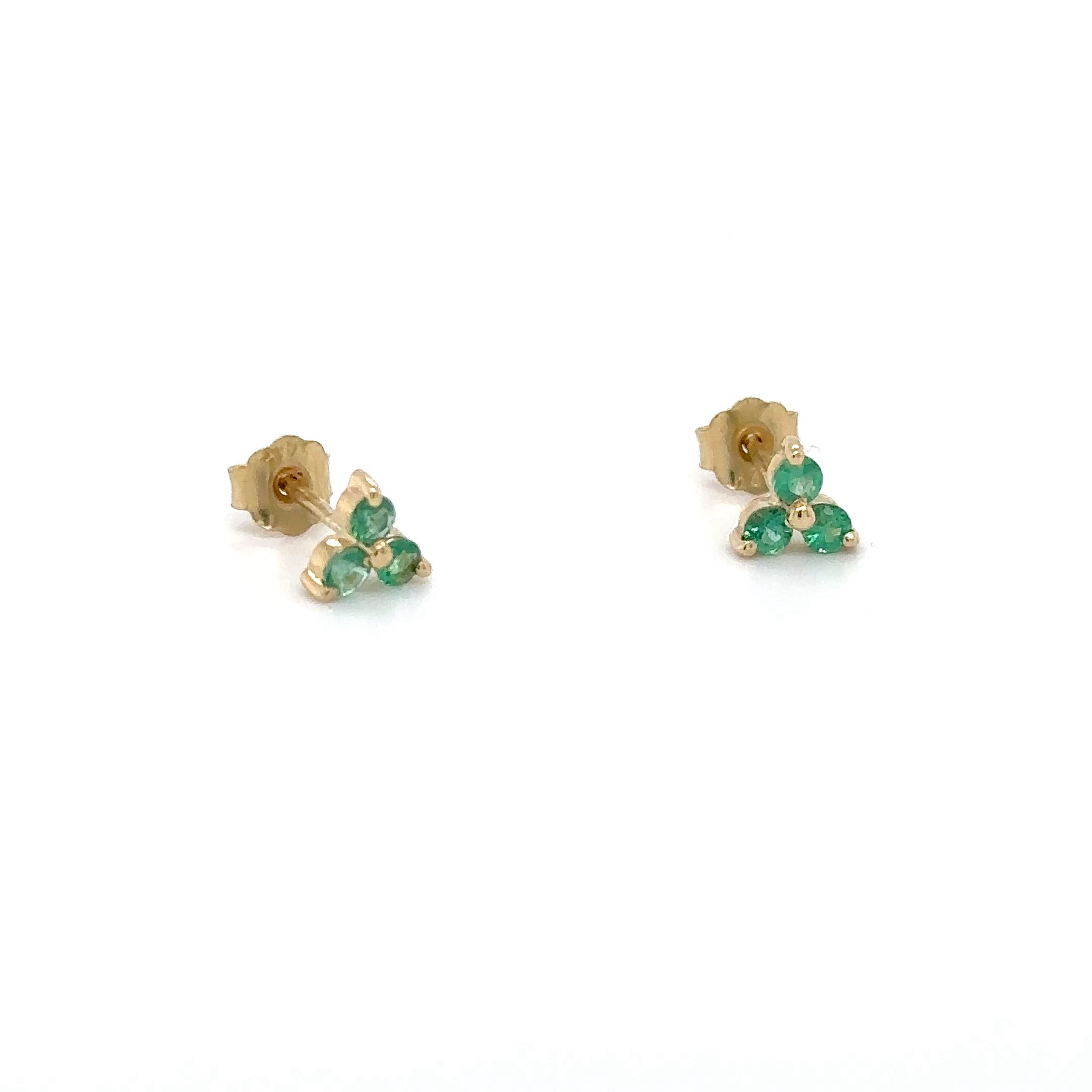 Aretes Trío De Esmeraldas De Oro Amarillo De 14 Kt 0.25 Ct.
