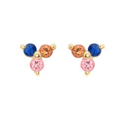 Pendientes De Trío De Zafiros Multicolor De Oro Amarillo De 14K 0.3 Ct.
