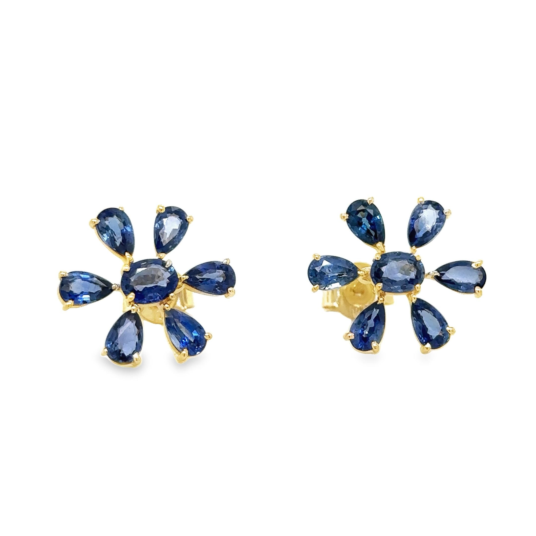 Pendiente Flor De Zafiro Oro Amarillo De 14Kt 3.5 Ct.