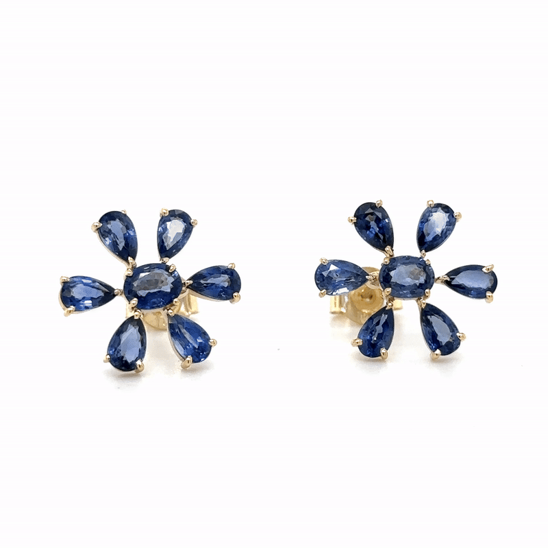 Pendiente Flor De Zafiro Oro Amarillo De 14Kt 3.5 Ct.