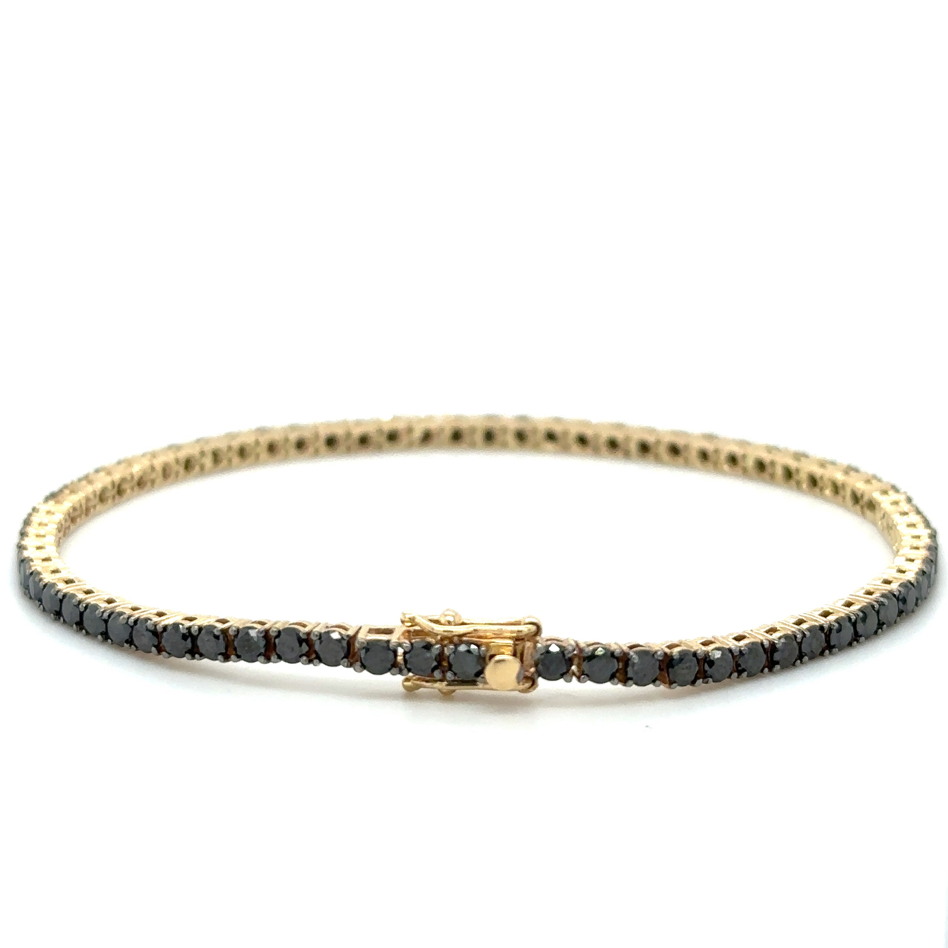 Pulsera De Diamantes Negros En Oro Amarillo De 14K 4.8 Ct.