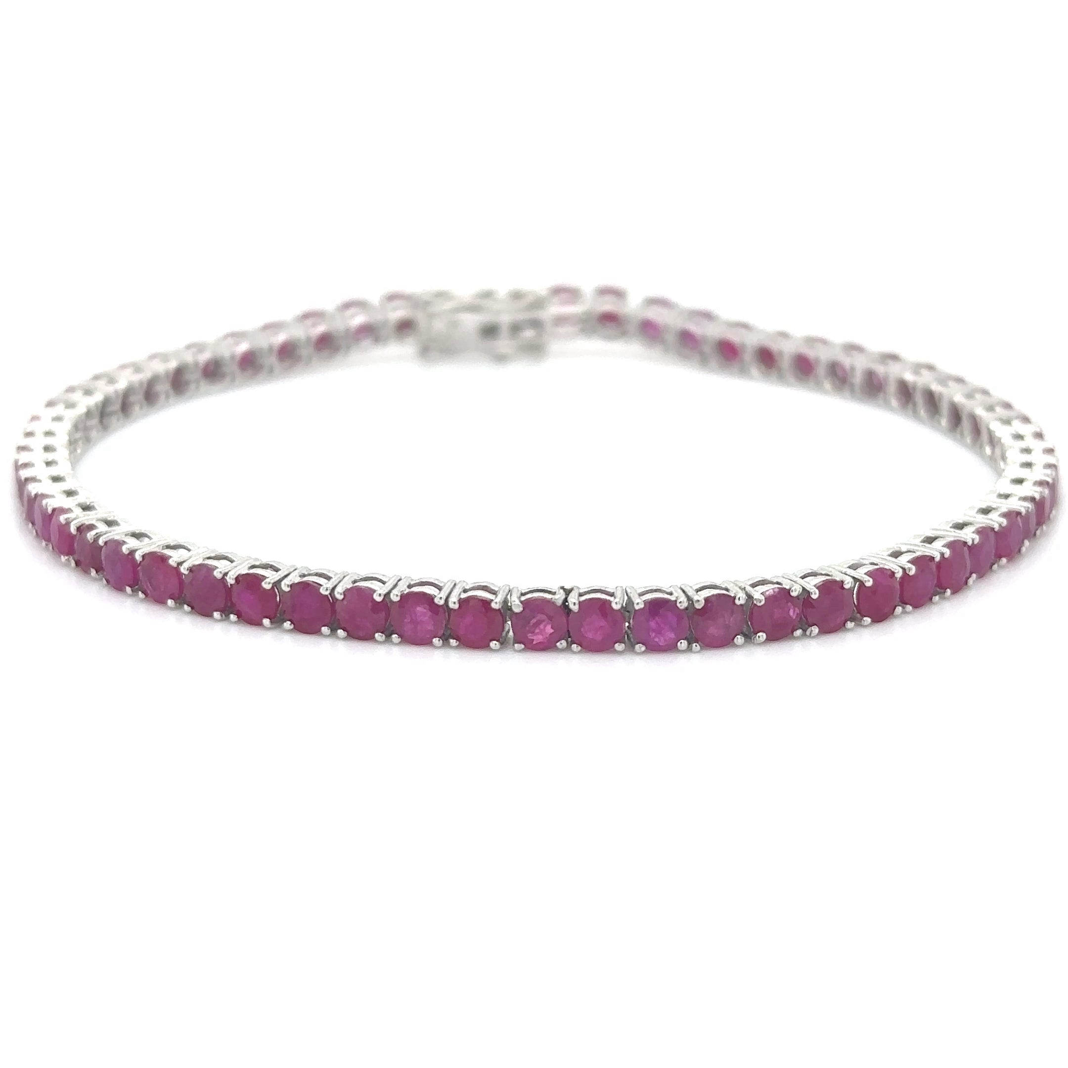 Pulsera De Rubí De Oro Blanco De 14 Kt 8.5 Ct.