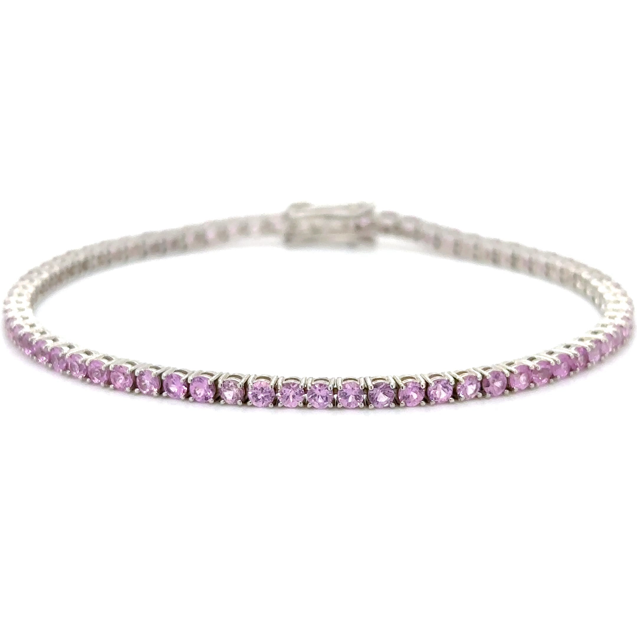 Pulsera De Oro Blanco De 14 Quilates De Zafiro Rosa 4.6 Ct.