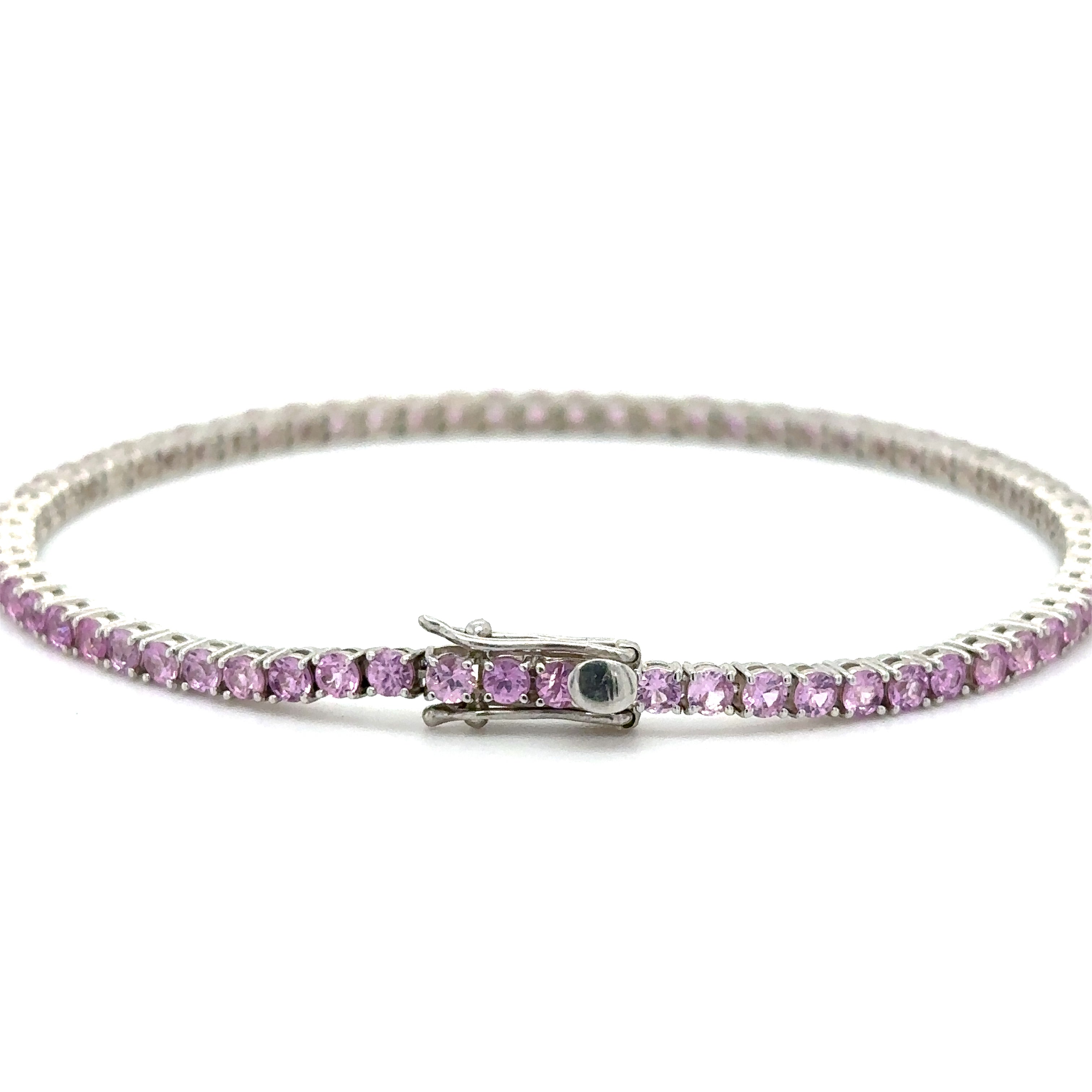 Pulsera De Oro Blanco De 14 Quilates De Zafiro Rosa 4.6 Ct.