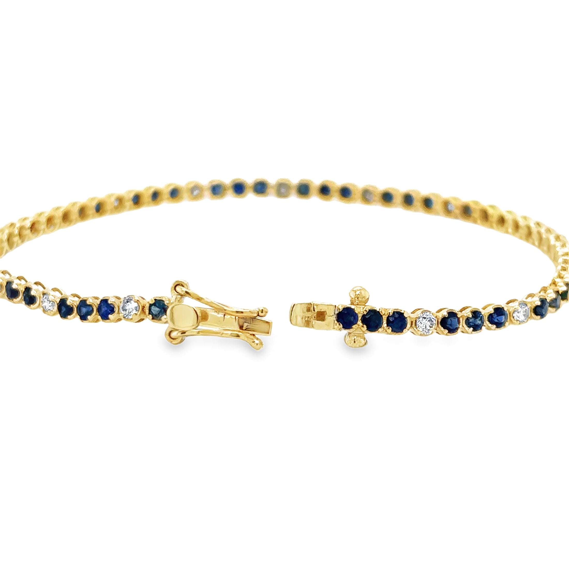Pulsera De Tenis Con Diamantes Y Zafiro En Oro Amarillo De 14 K,  3.21 TCW.