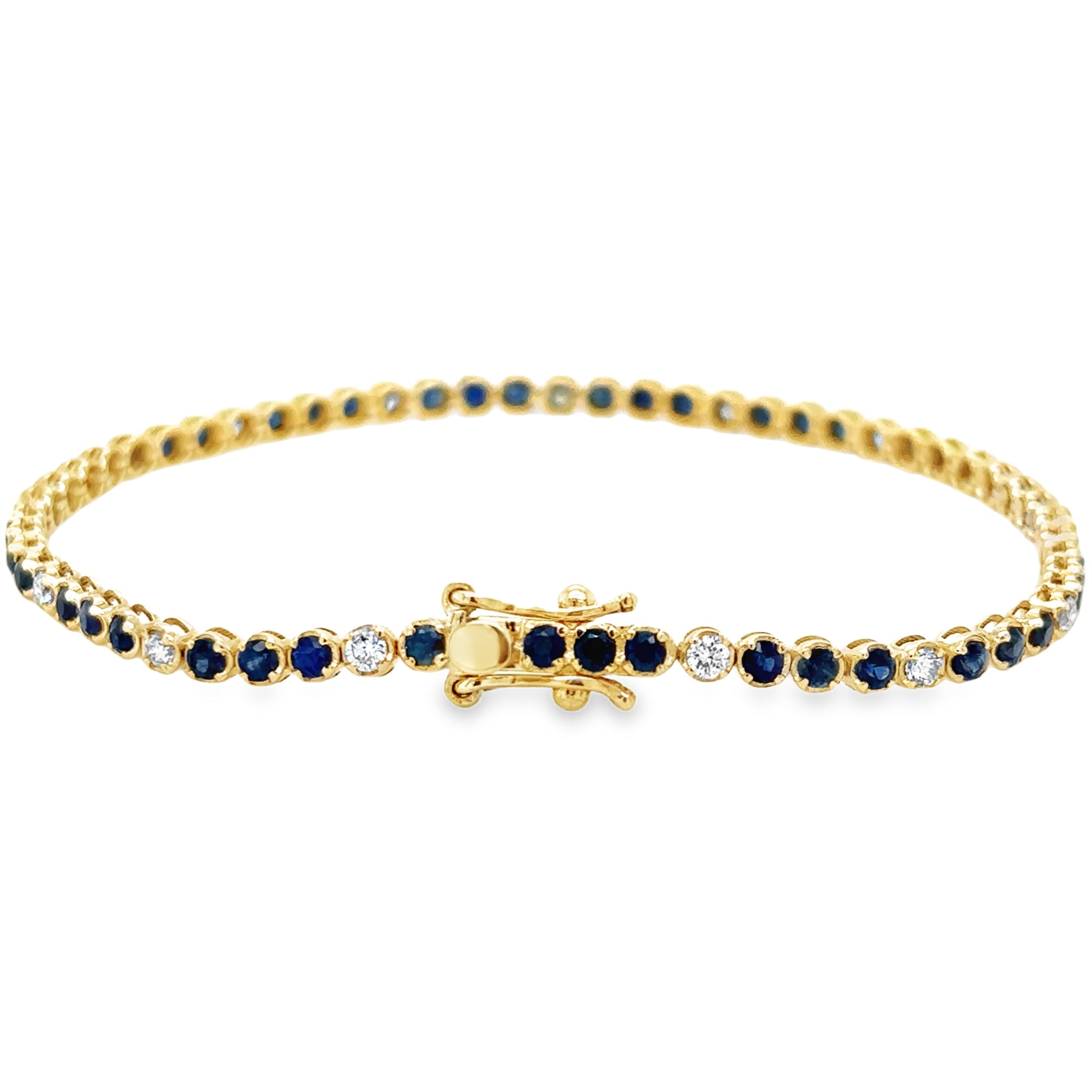 Pulsera De Tenis Con Diamantes Y Zafiro En Oro Amarillo De 14 K,  3.21 TCW.