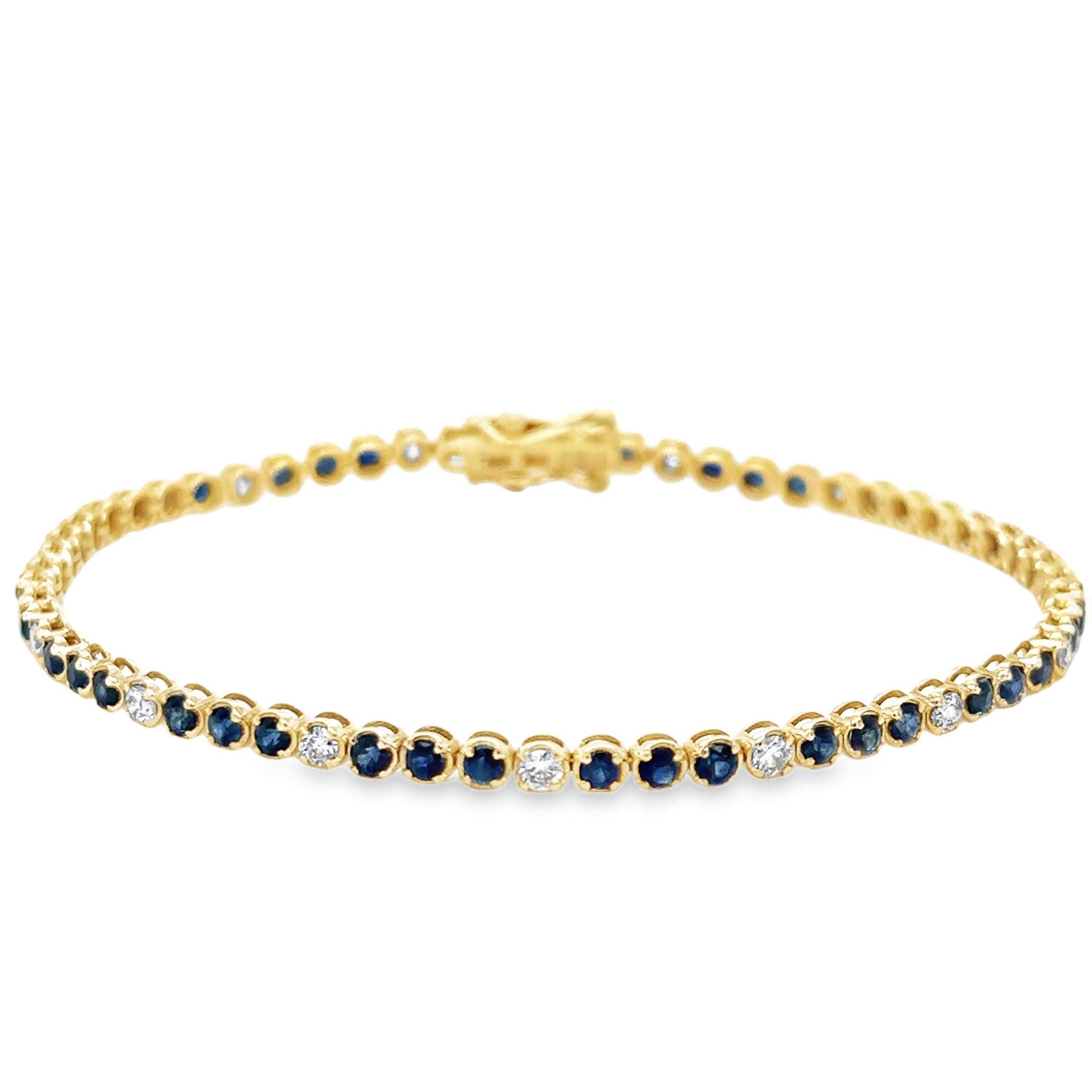 Pulsera De Tenis Con Diamantes Y Zafiro En Oro Amarillo De 14 K,  3.21 TCW.