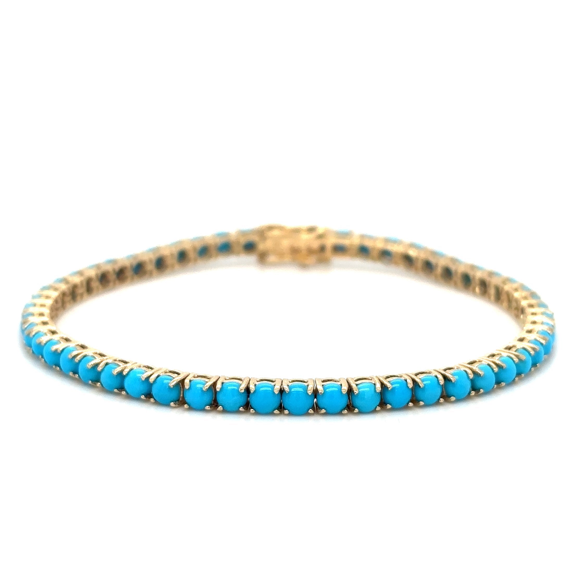 Pulsera De Oro Amarillo De 14 Quilates Con Turquesas, 6.25CT