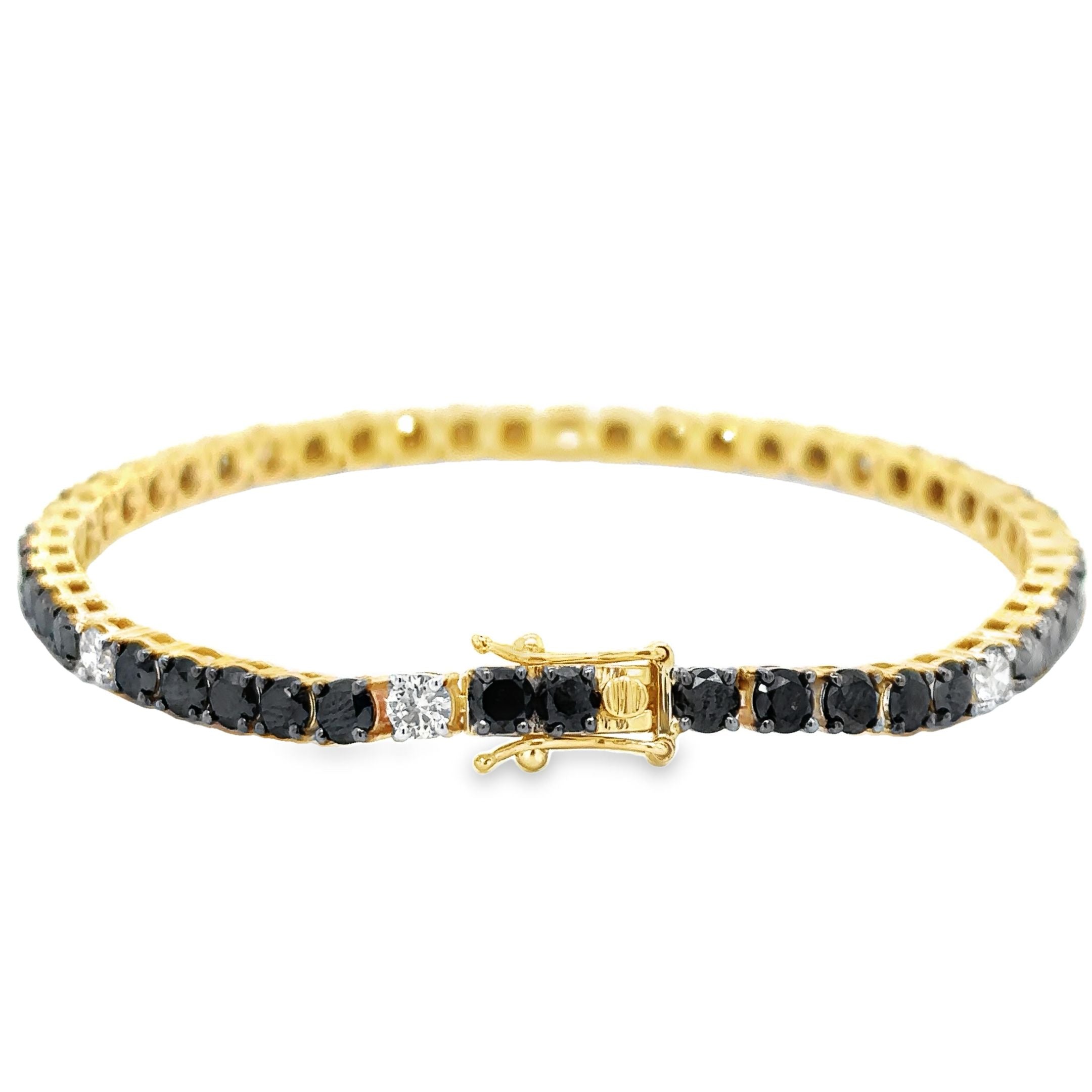 Pulsera De Tenis De Diamantes Blancos Y Negros En Oro Amarillo De 14K 5.36 Ct.